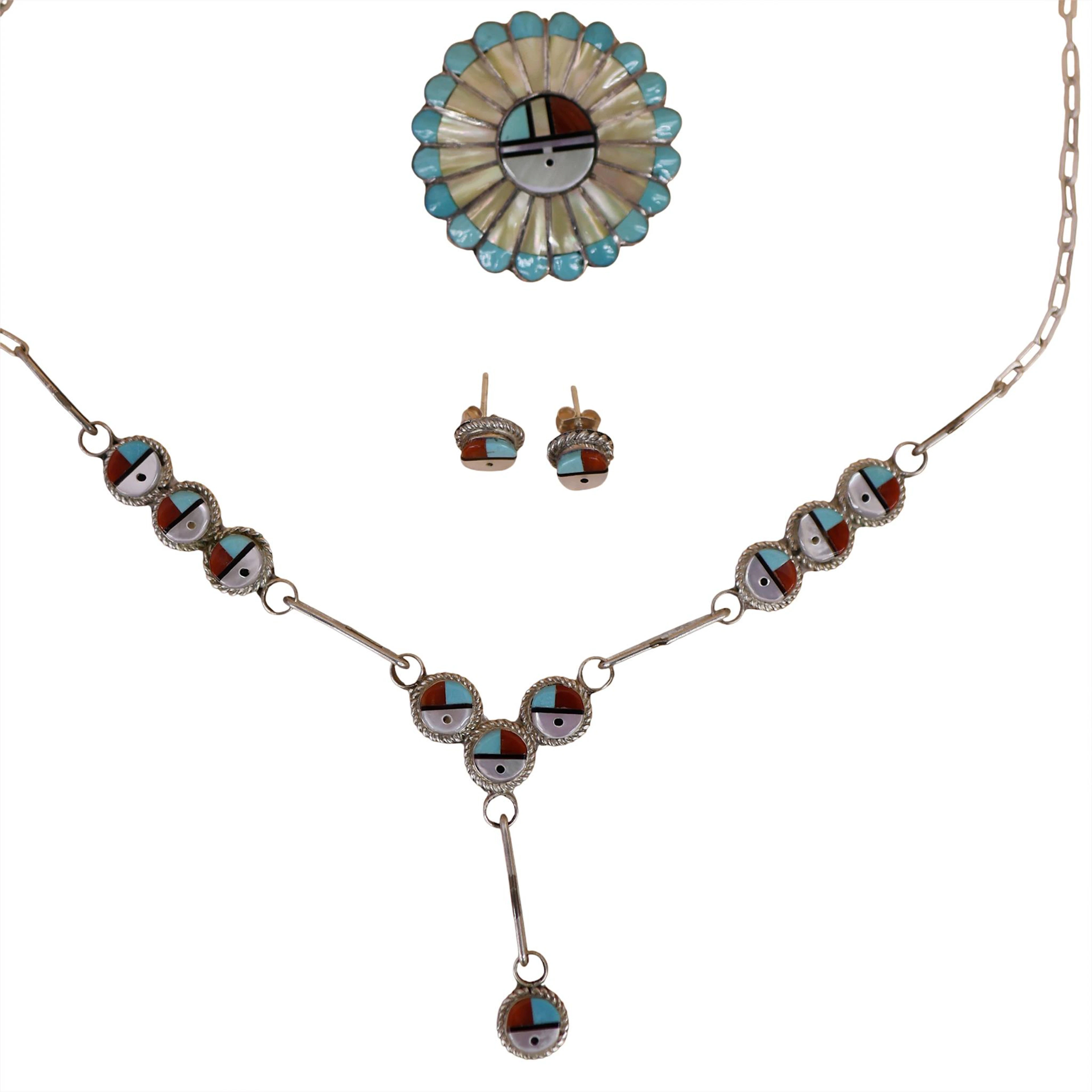 Sterling Zuni Sunface Inlaid Jewelry Lot