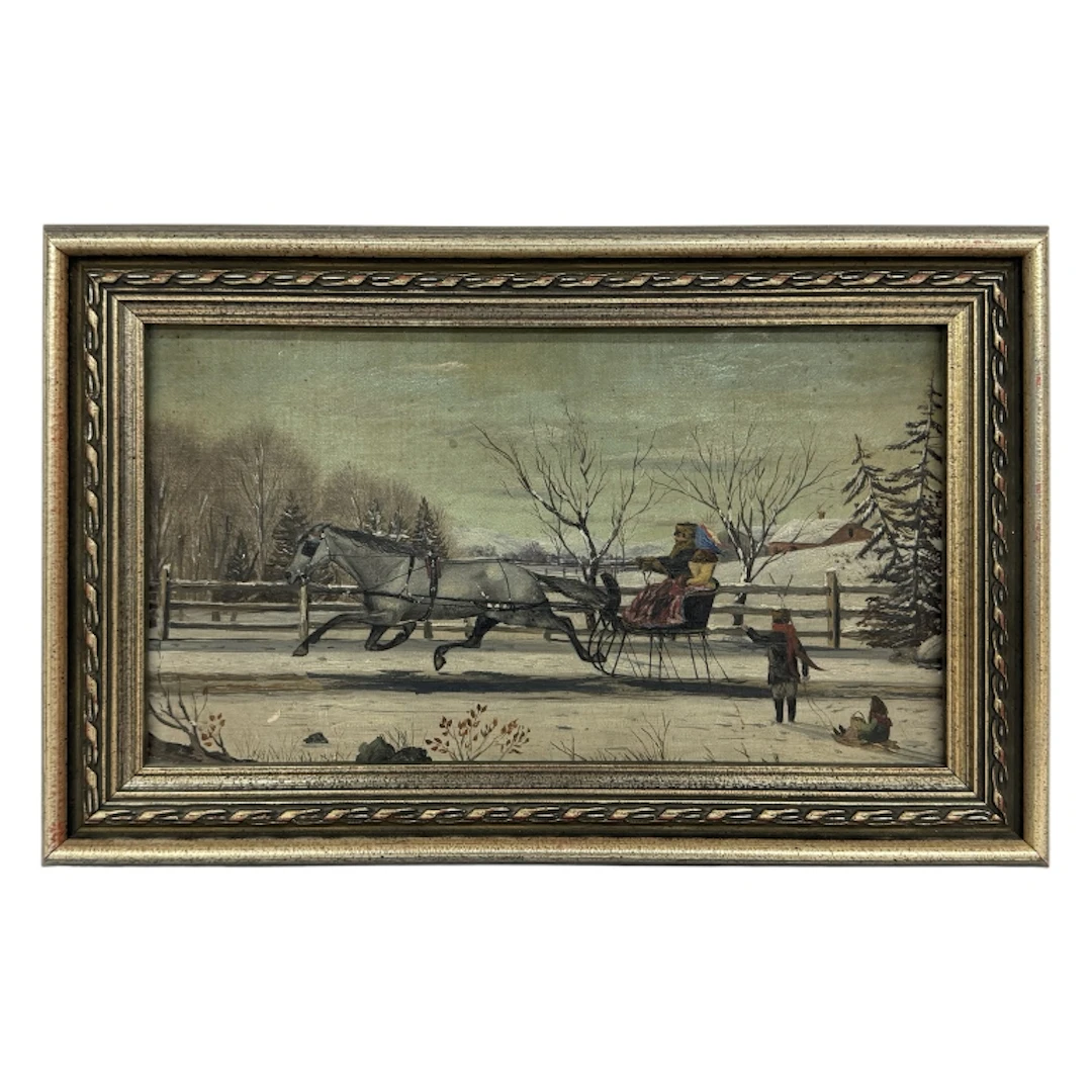 19th C Winter Scene Oil Painting