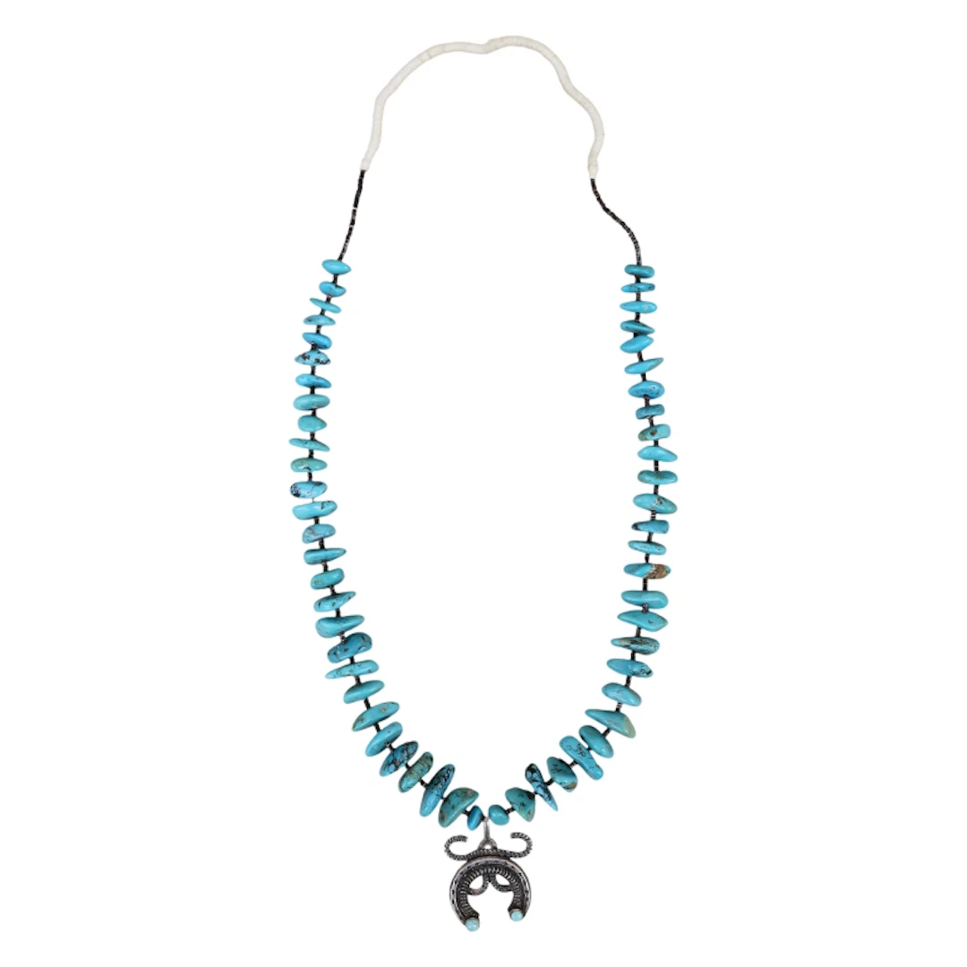 Native American Silver & Turquoise Naja Necklace