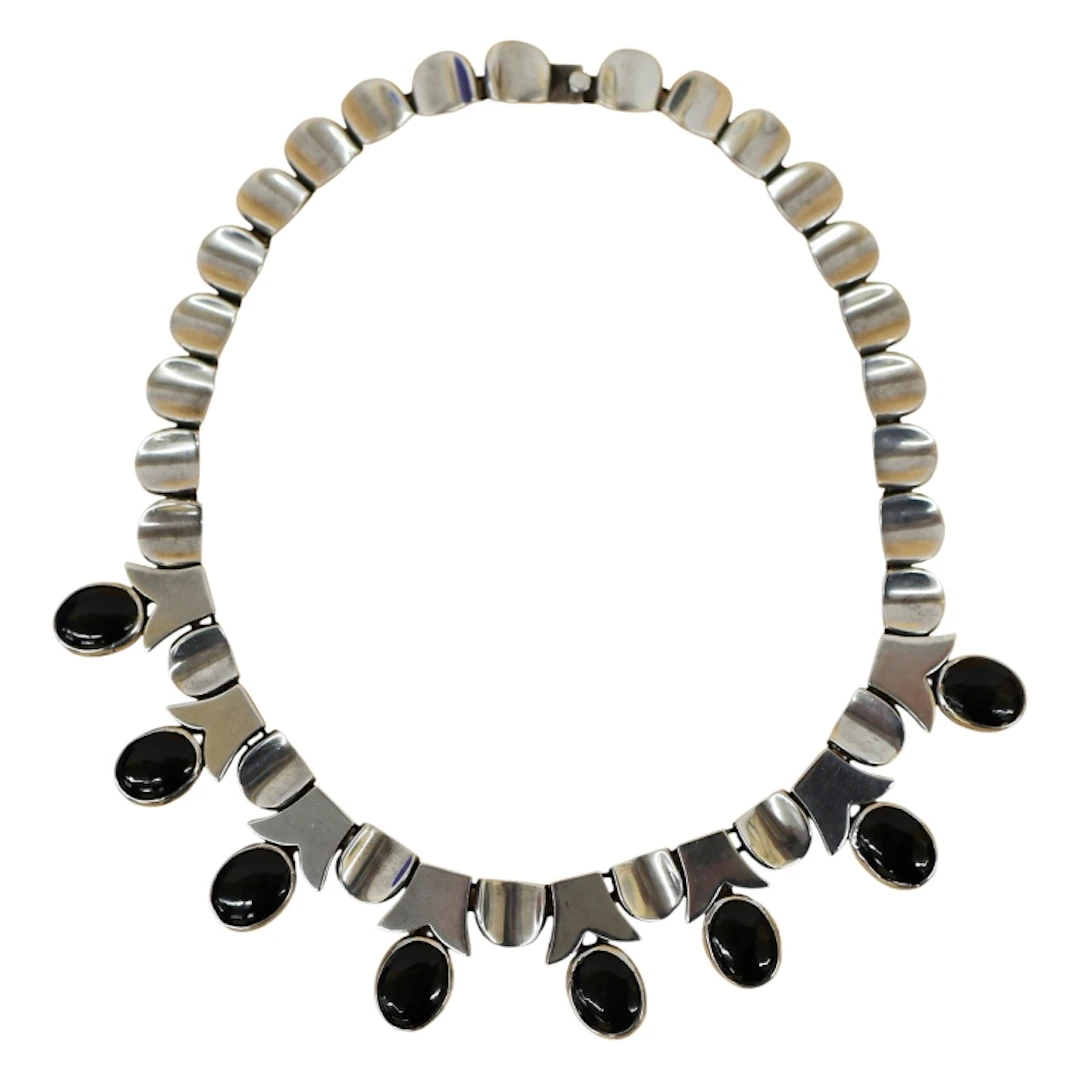 Taxco Mexico Sterling Onyx Thumbprint Choker
