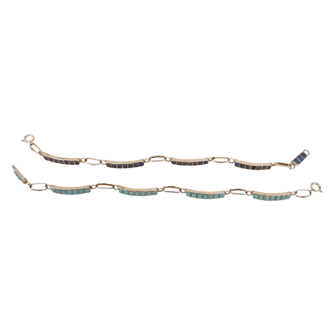 Sterling Lapis Turquoise Inlaid Stone Bracelets