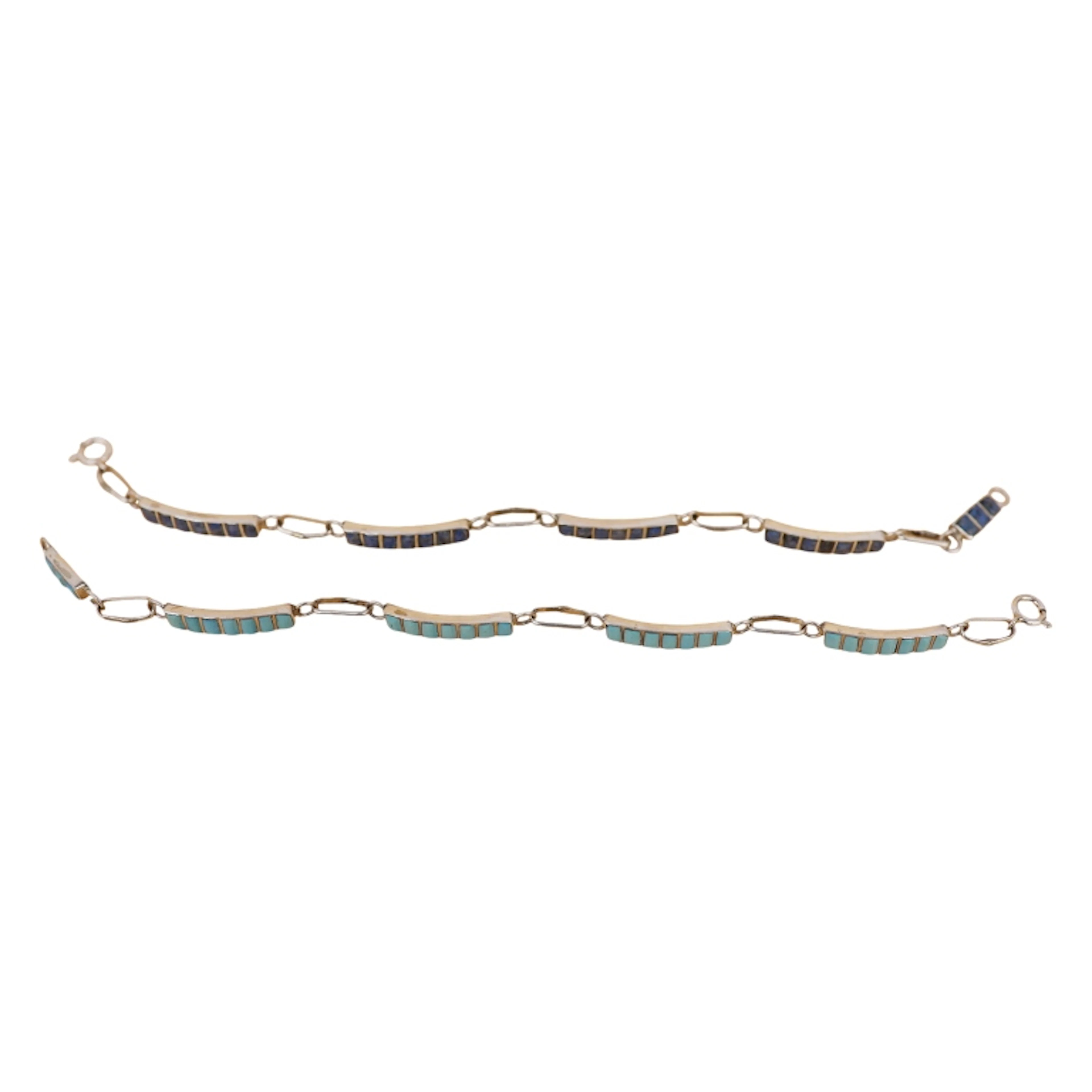 Sterling Lapis Turquoise Inlaid Stone Bracelets