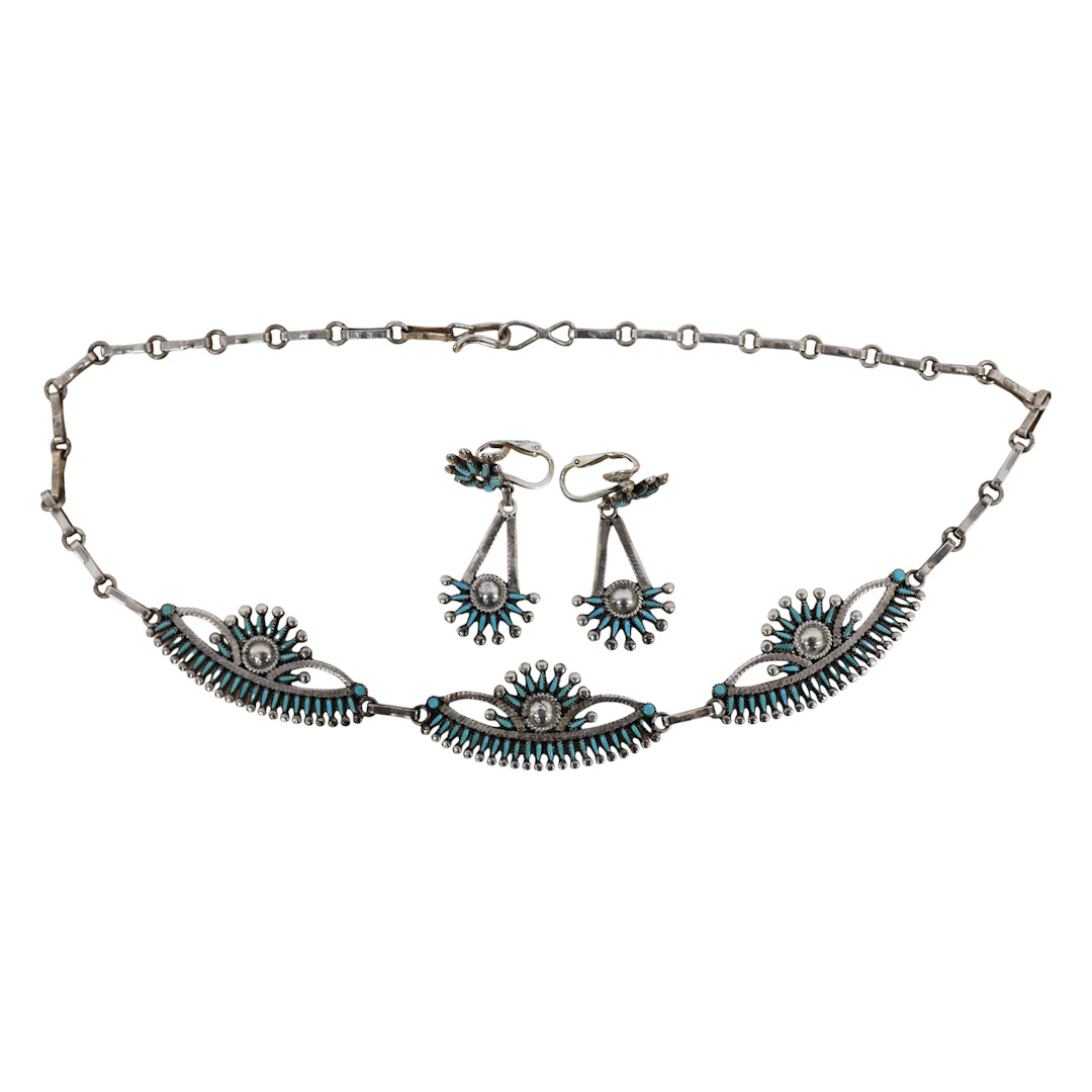 V.S. Johnson Sterling Petit Point Turquoise Set