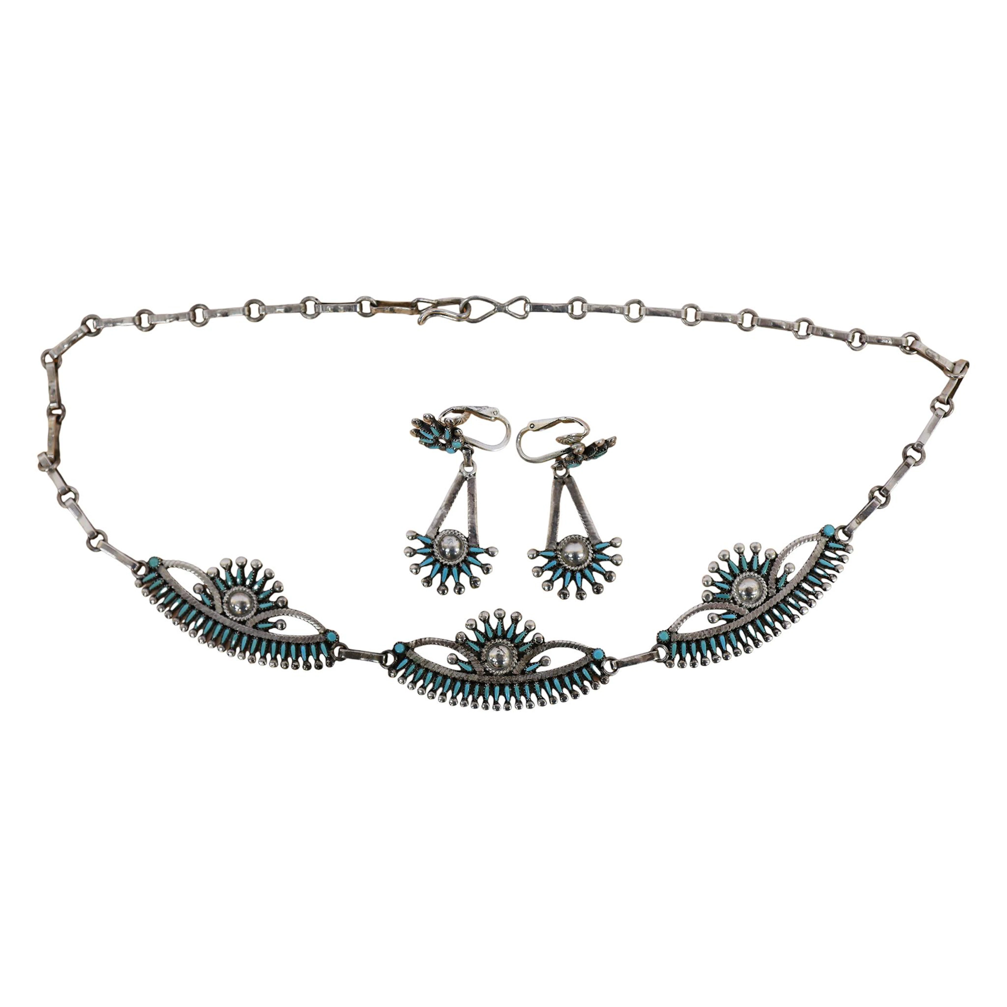 V.S. Johnson Sterling Petit Point Turquoise Set