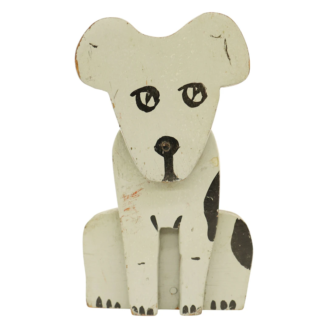 Folk Art Painted Wood Swivel-Head Dog Doorstop