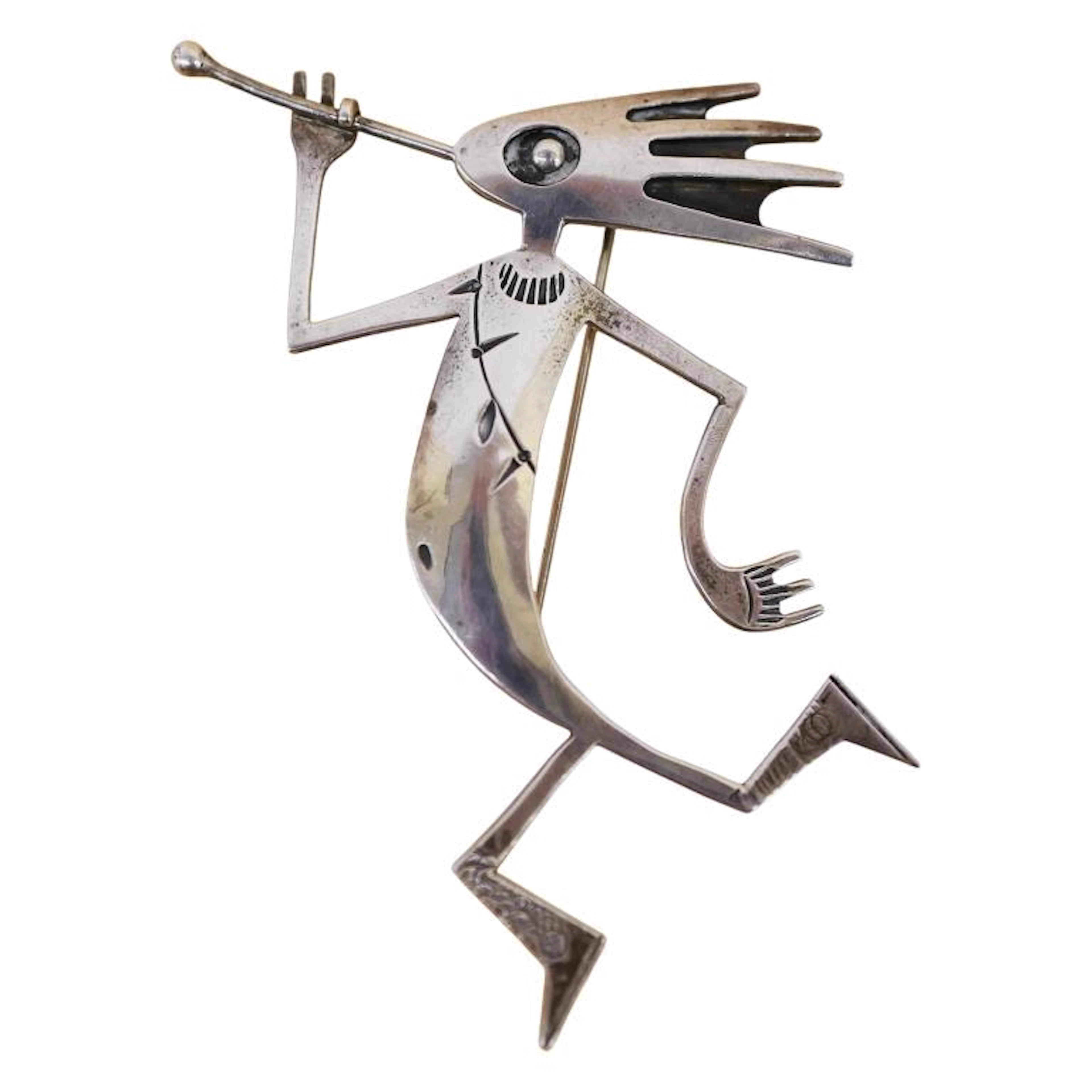 Signed SP Kokopelli Sterling Dancer Brooch