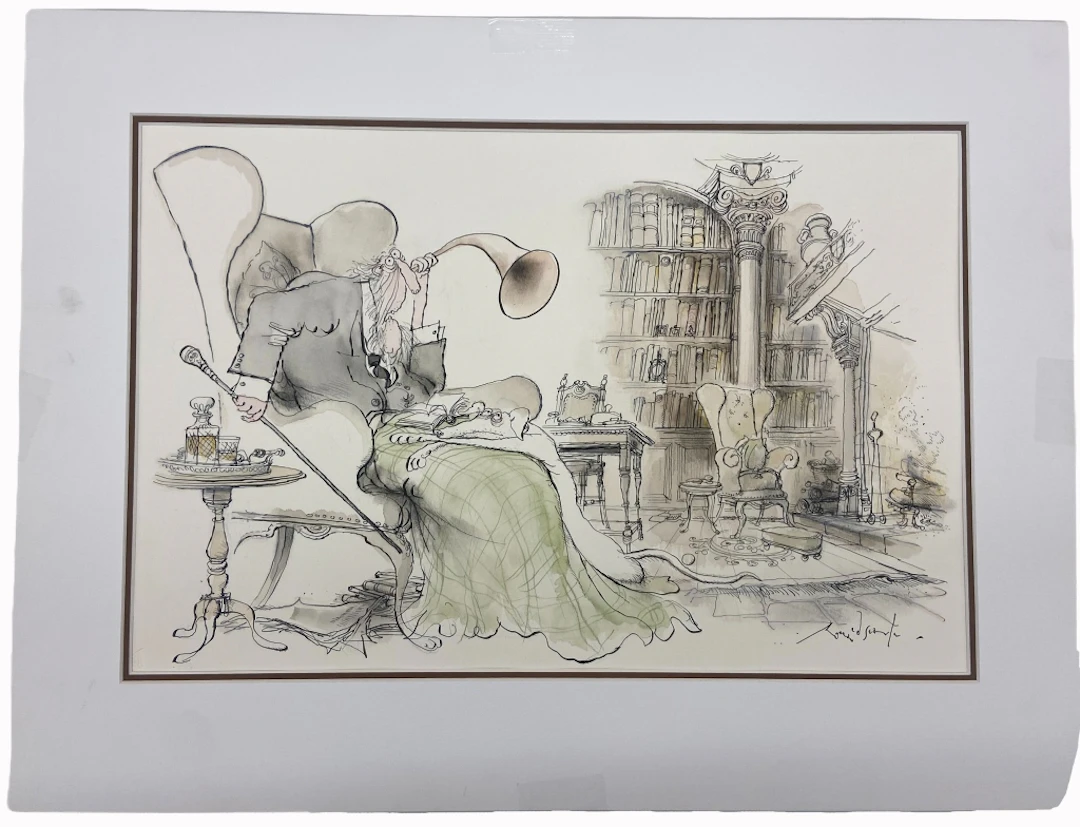 Ronald Searle - Watercolor Satirical Illustration