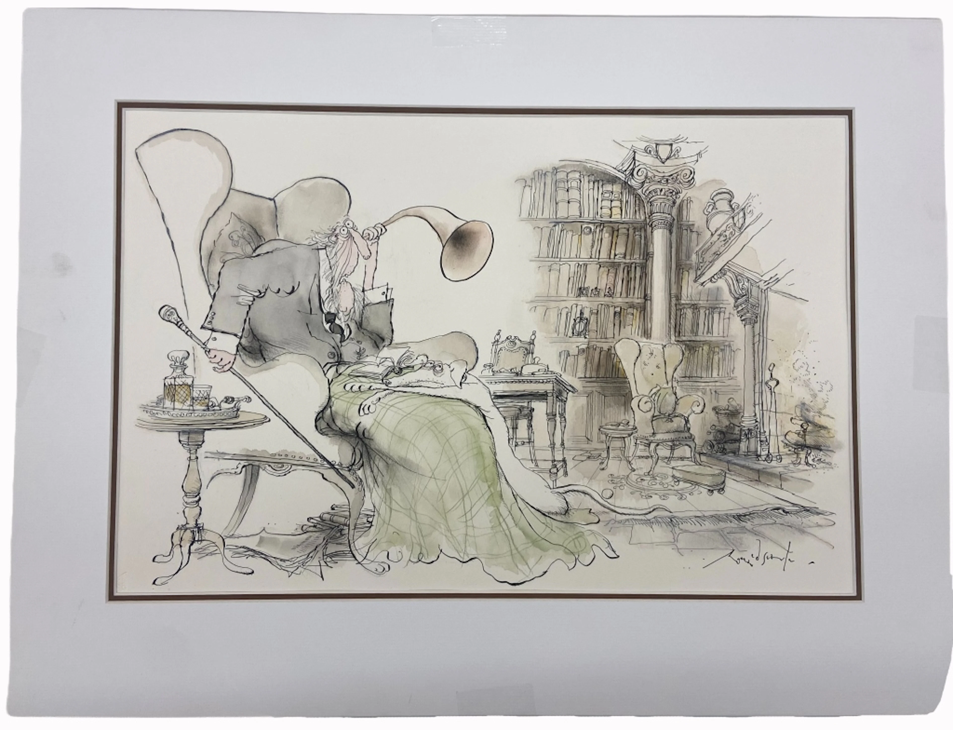 Ronald Searle - Watercolor Satirical Illustration