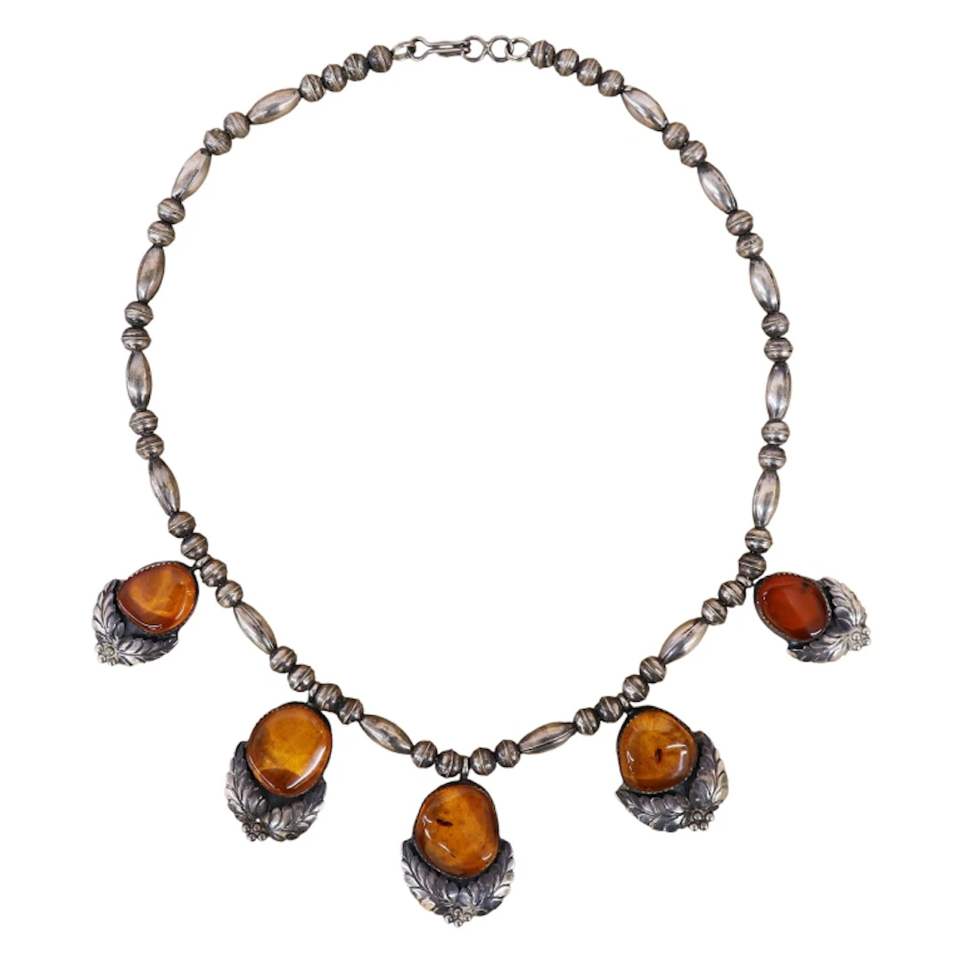 Signed Native American Sterling Amber Choker