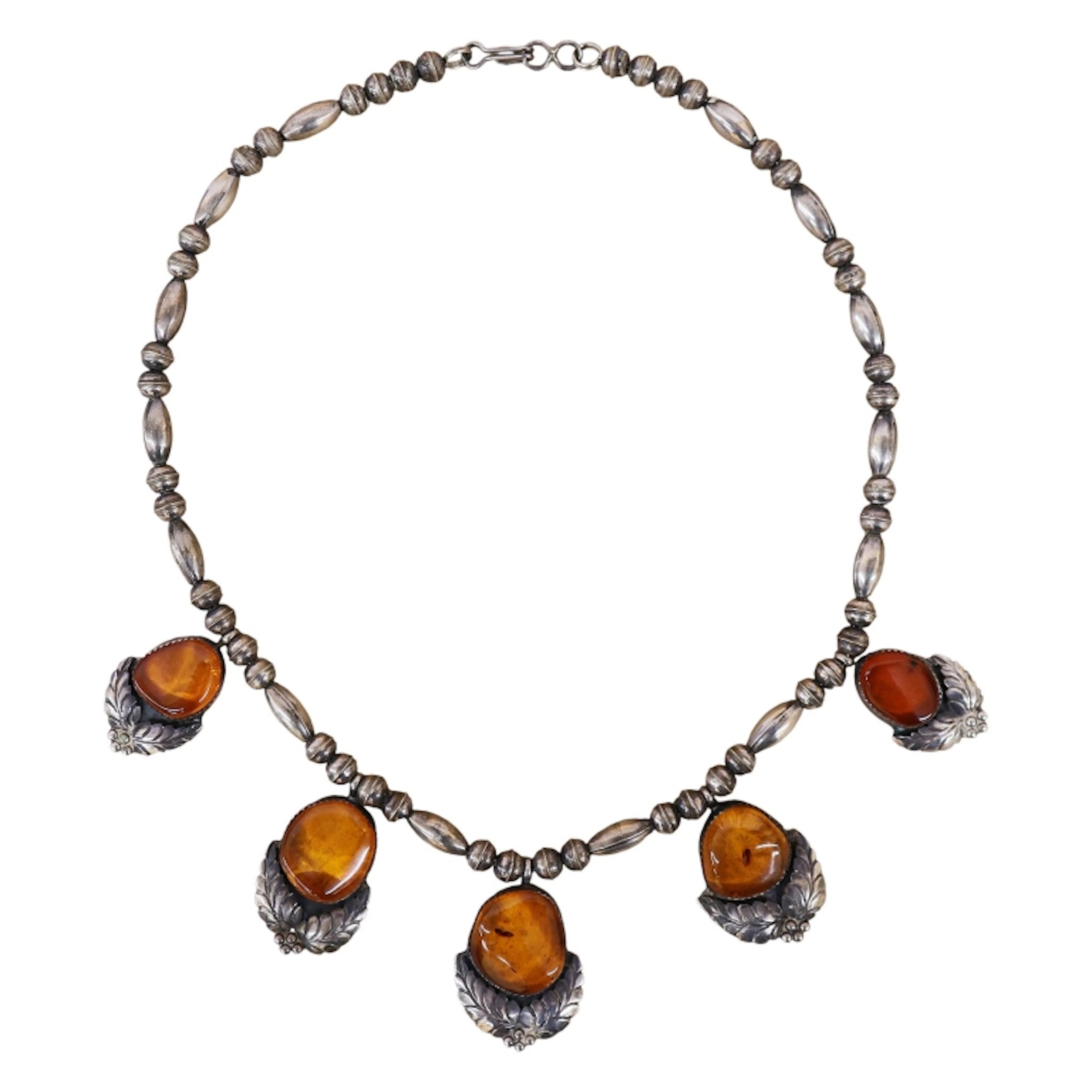 Signed Native American Sterling Amber Choker