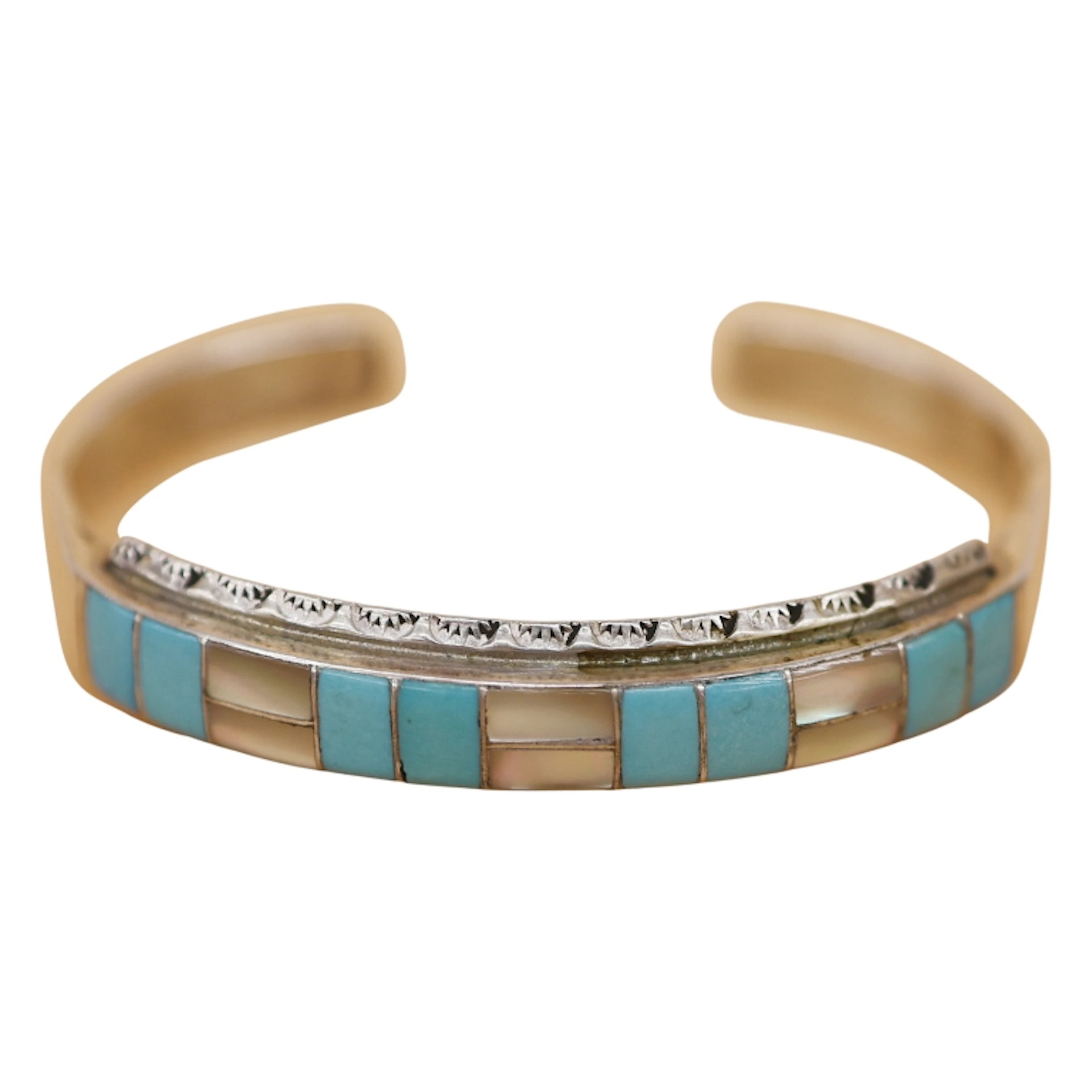 Signed L.L. Sterling Inlaid Turquoise Abalone Cuff