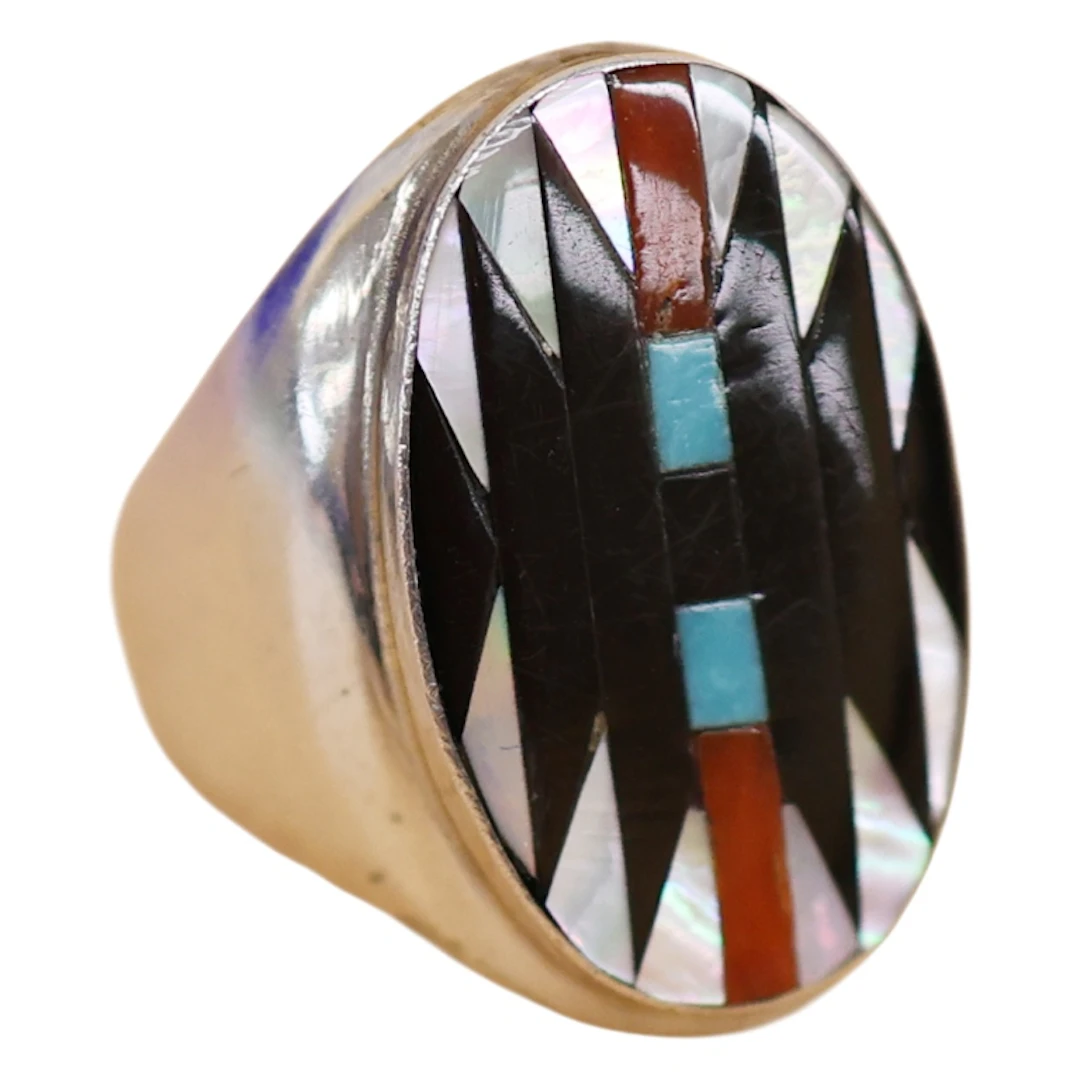 Charlotte Dishta Zuni Inlaid Stone Sterling Ring