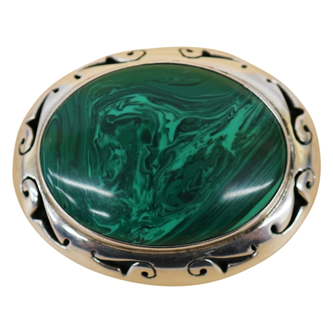 Talli Mexico Sterling Malachite Brooch Pendant