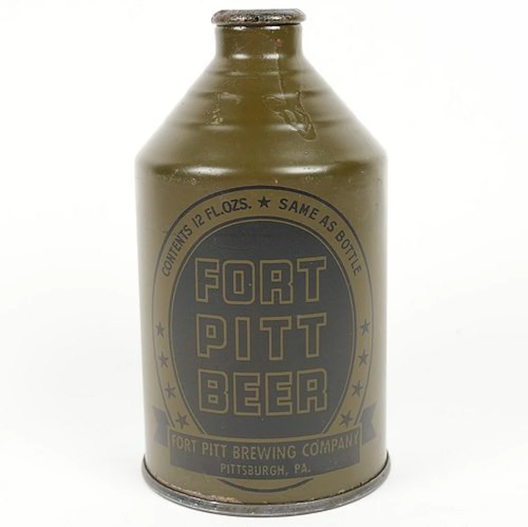 Fort Pitt Beer Olive Drab Crowntainer WITHDRAWN FREE 194-8 WWII HIGH GRADE
