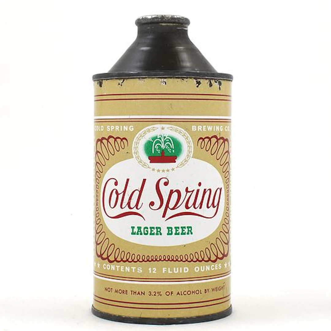 Cold Spring Lager Beer Cone Top ENAMEL ALC STATEMENT 157-29 TOUGH