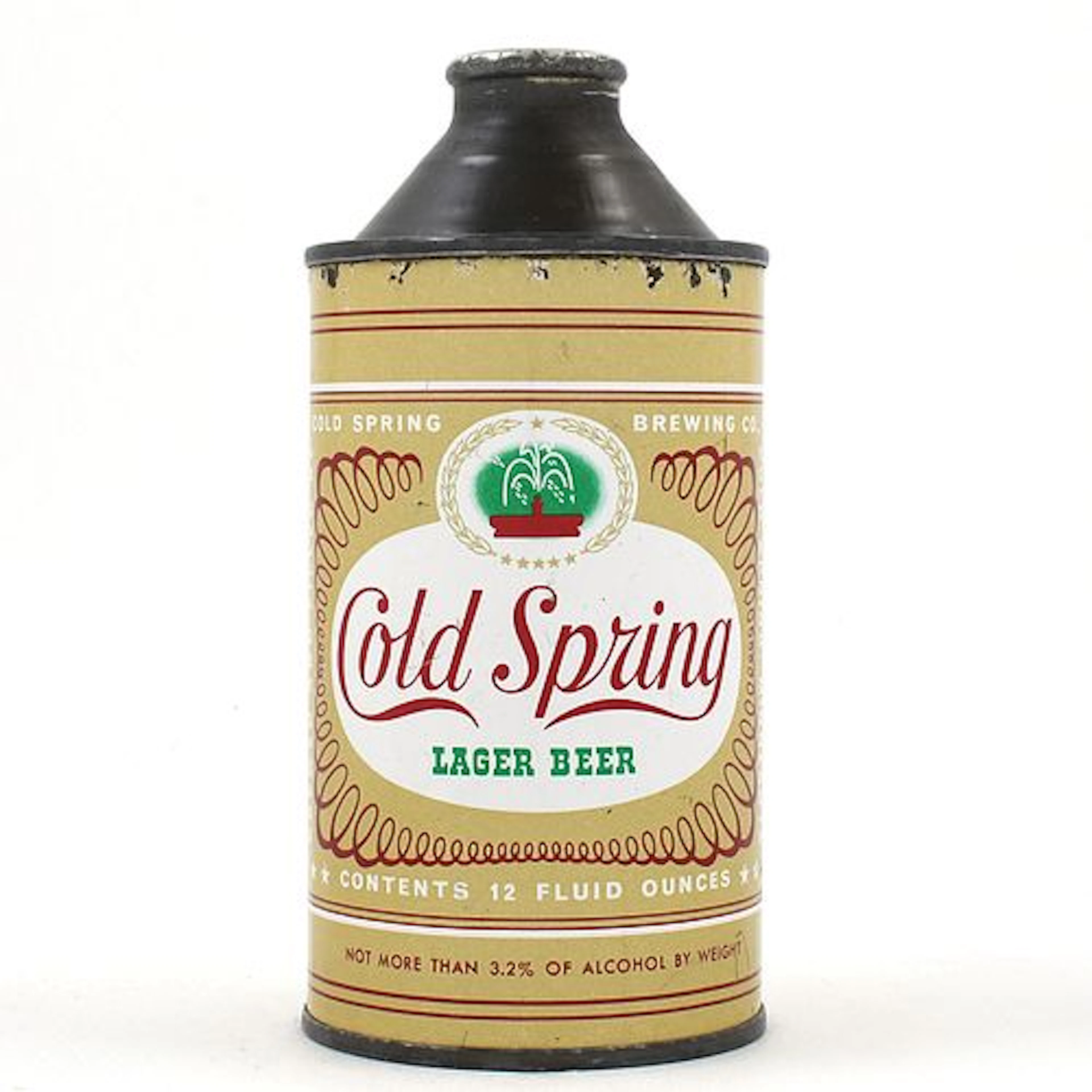 Cold Spring Lager Beer Cone Top ENAMEL ALC STATEMENT 157-29 TOUGH