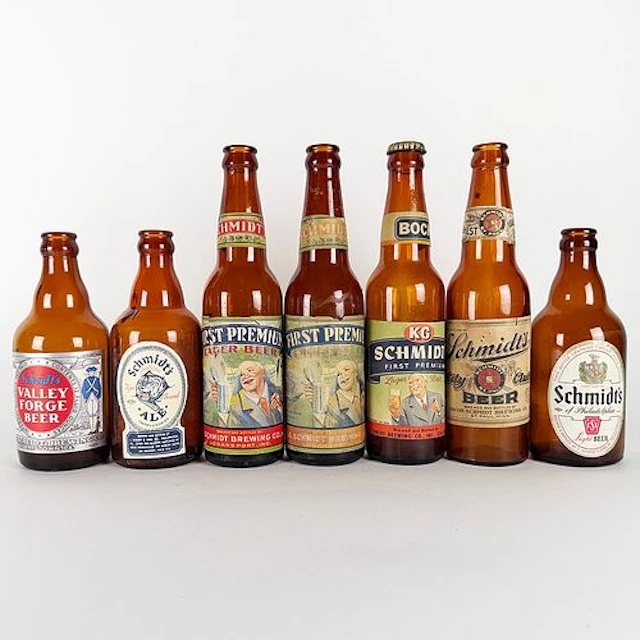 Seven Schmidt & Scheidt Labeled Beer Bottles: First Premium, Valley