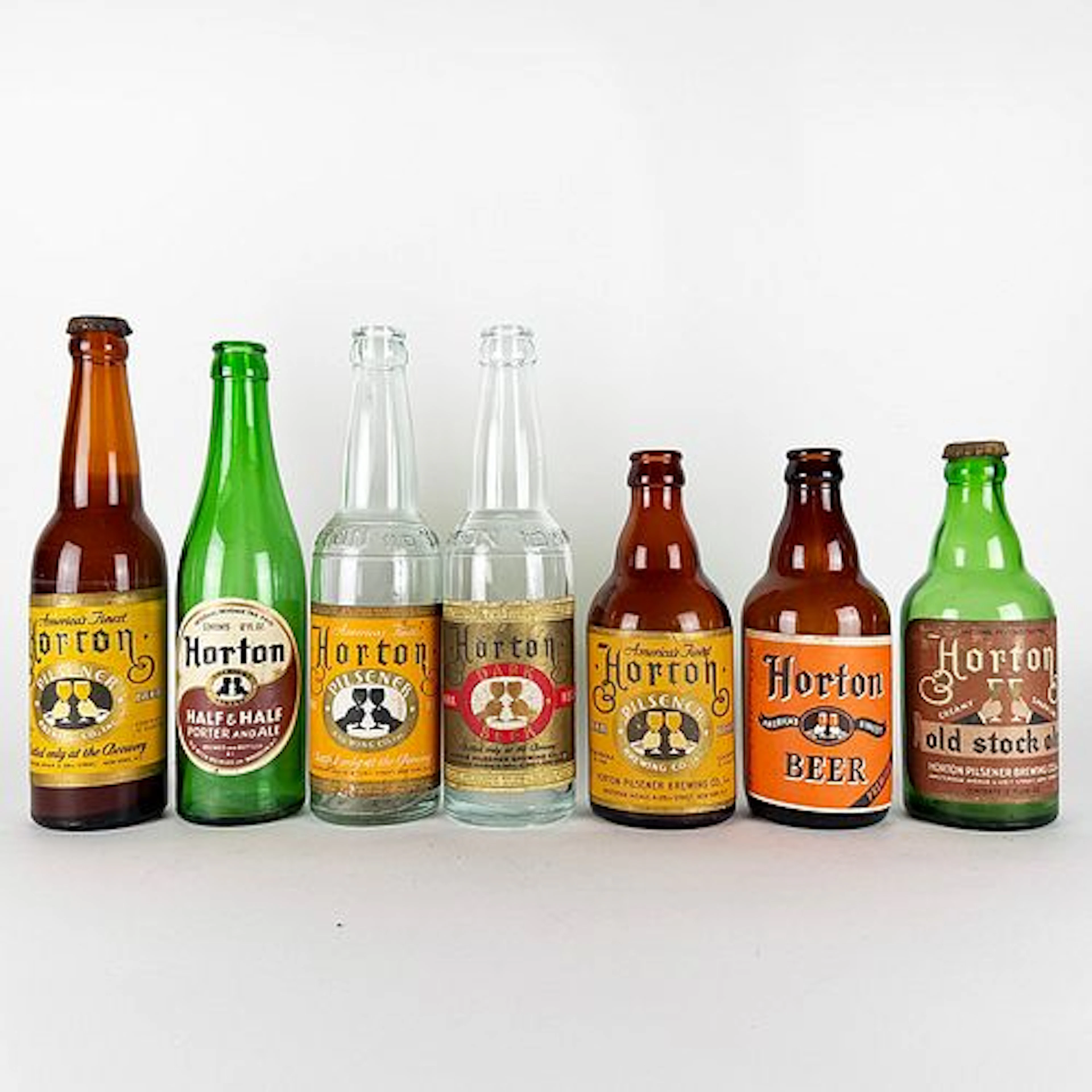 Seven Horton Labeled Beer and Ale Bottles, New York