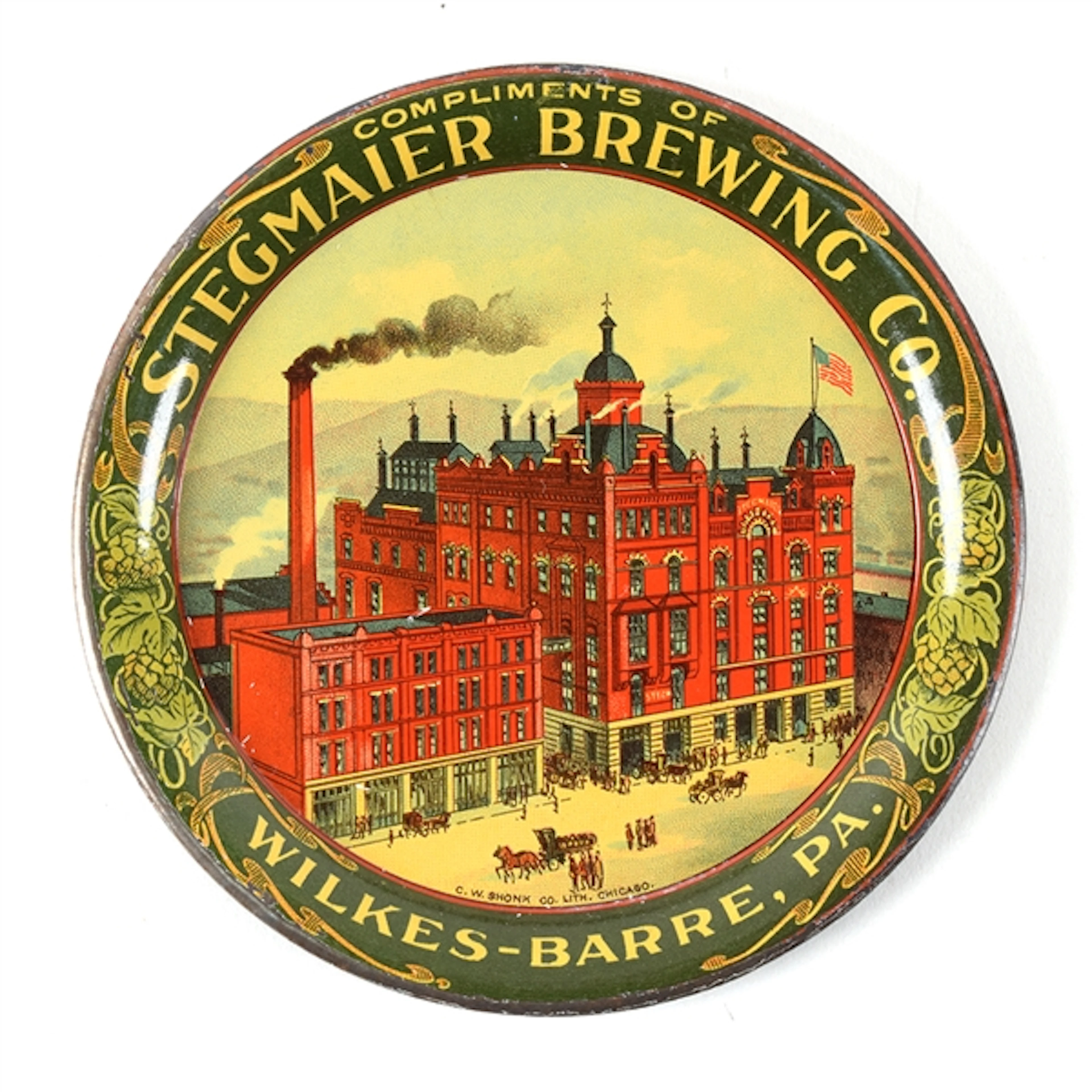 Stegmaier Brewing Co Pre-Prohibition Factory Scene Tip Tray