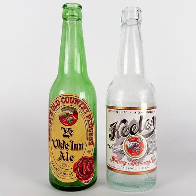 Two Keeley Labeled Bottles: Ye Olde Inn Ale & Lager Beer CHICAGO