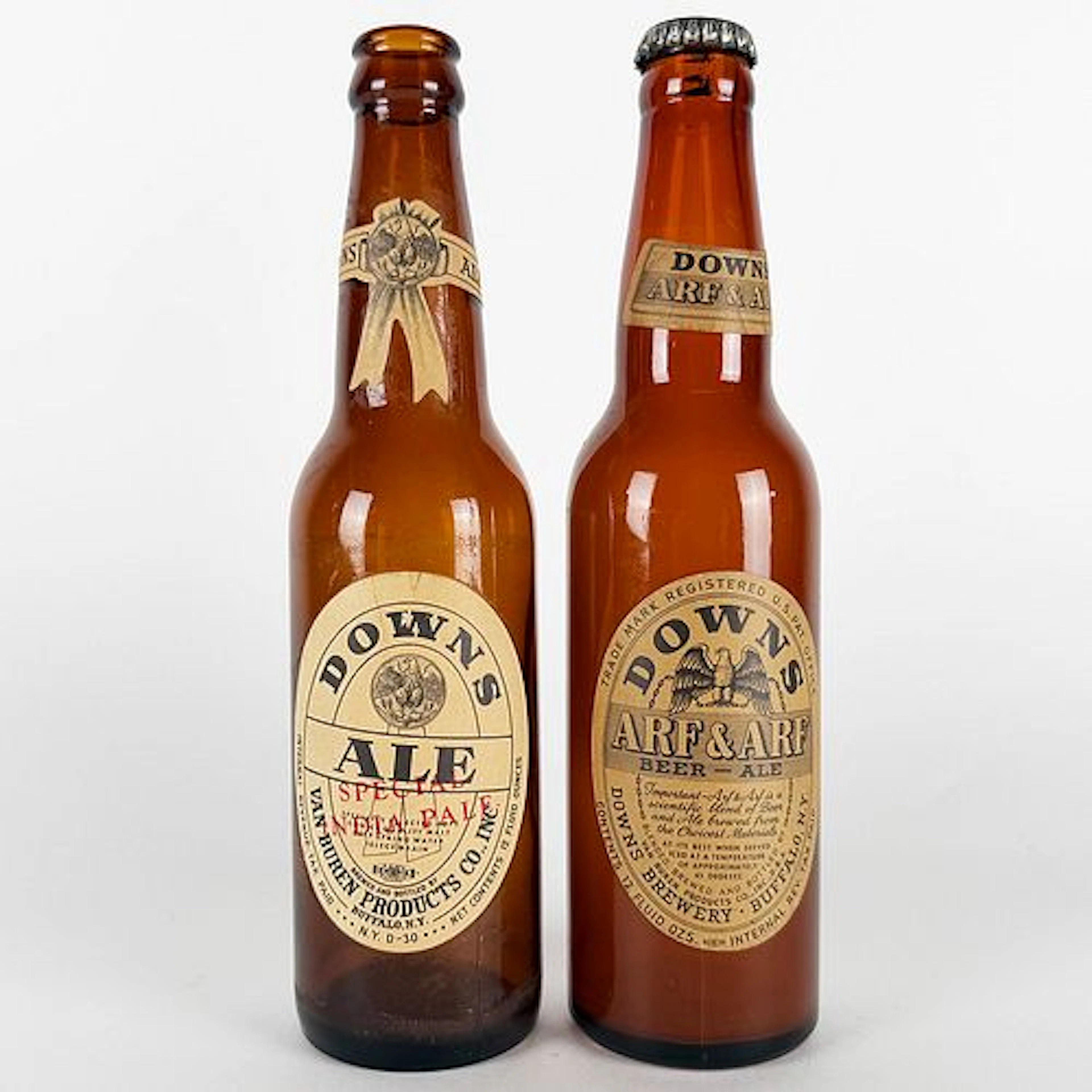 Two Downs Labeled Bottles: Special India Pale Ale & Arf & Arf BUFFALO