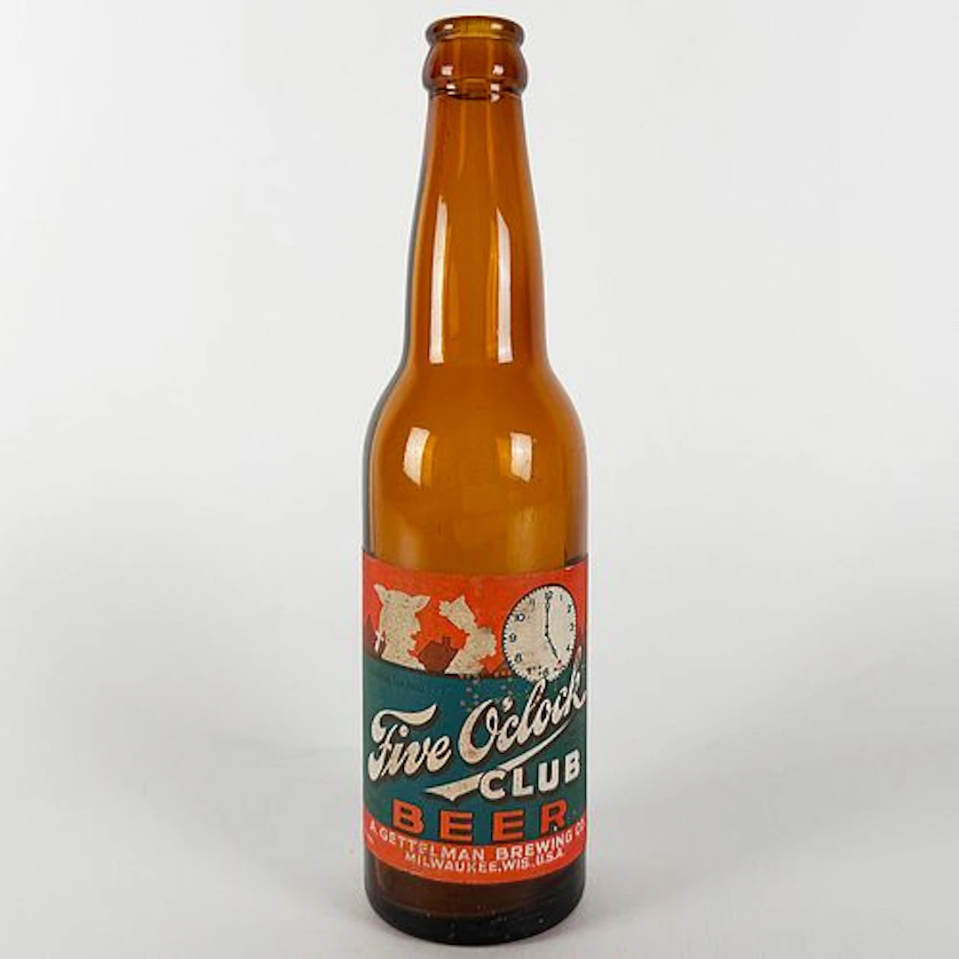 Five O’Clock Club Beer Amber Labeled Bottle GETTELMAN MILWAUKEE