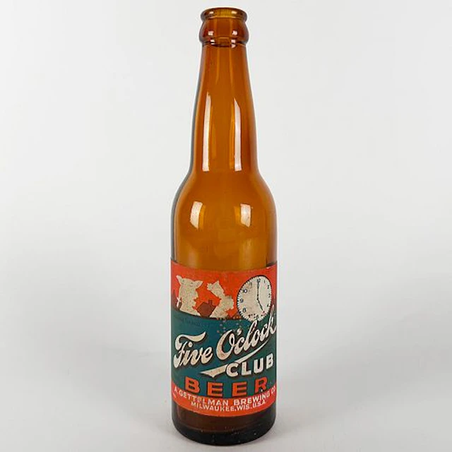 Five O’Clock Club Beer Amber Labeled Bottle GETTELMAN MILWAUKEE