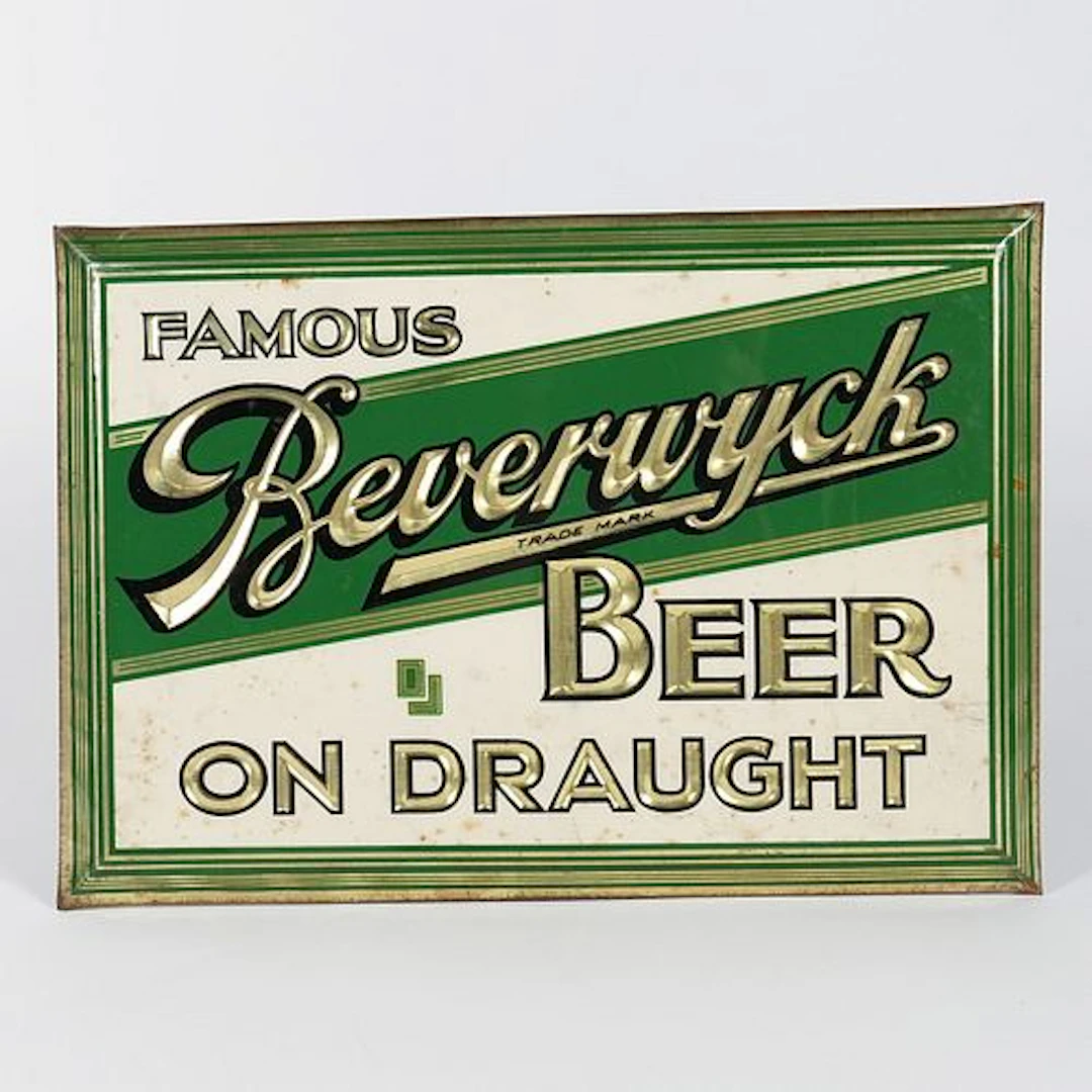 Beverwyk Beer On Draught Debossed Tin Over Cardboard Sign