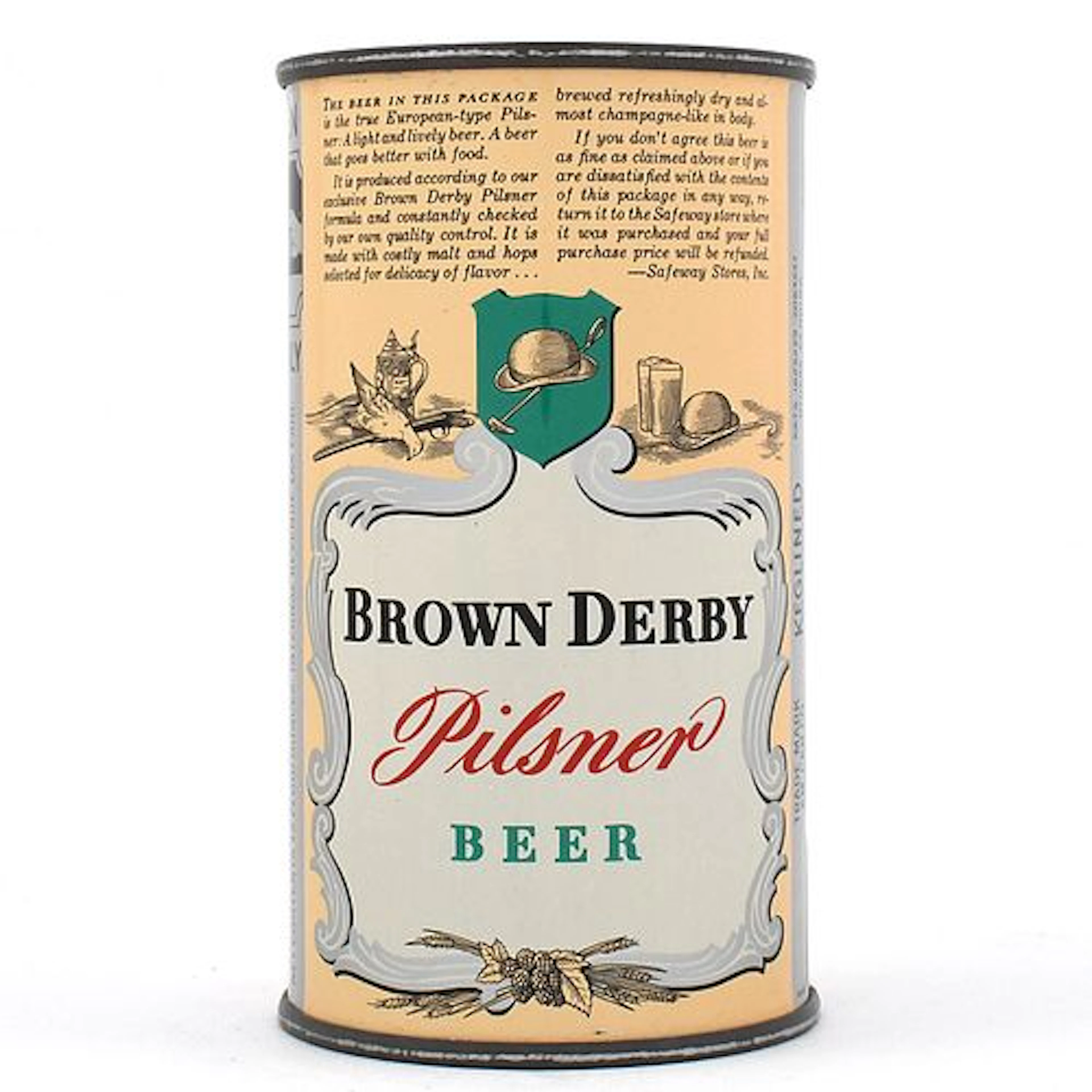 Brown Derby Pilsner Beer Instructional Flat Top UNLISTED OUTSTANDING
