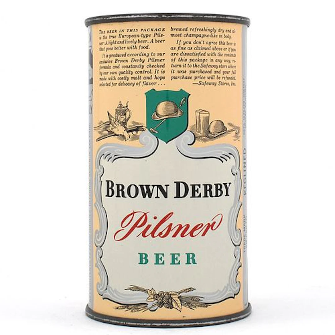 Brown Derby Pilsner Beer Instructional Flat Top UNLISTED OUTSTANDING