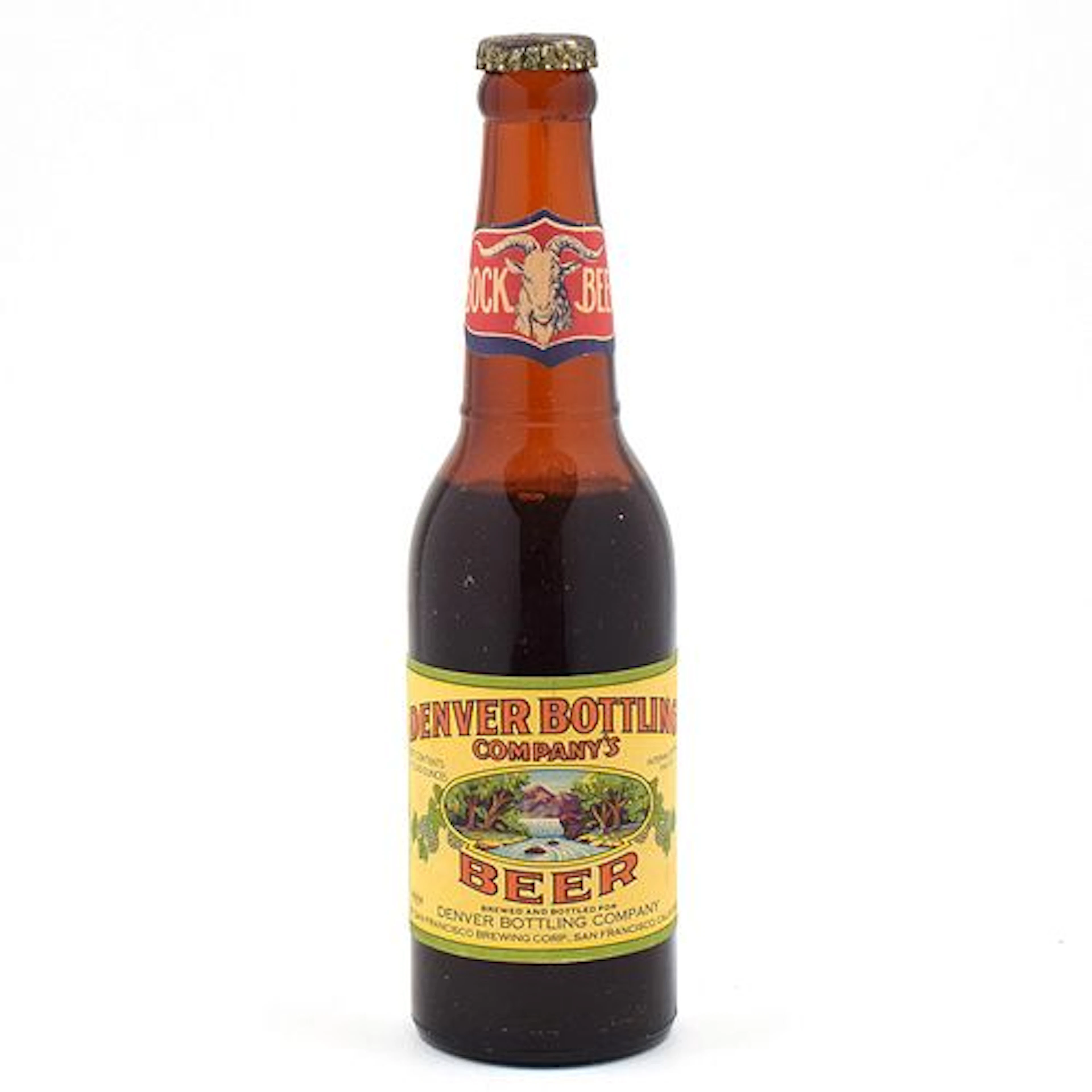 Denver Bottling Company Bock Beer 1930s Long Neck Bottle FULL MOUNTAIN STREAM