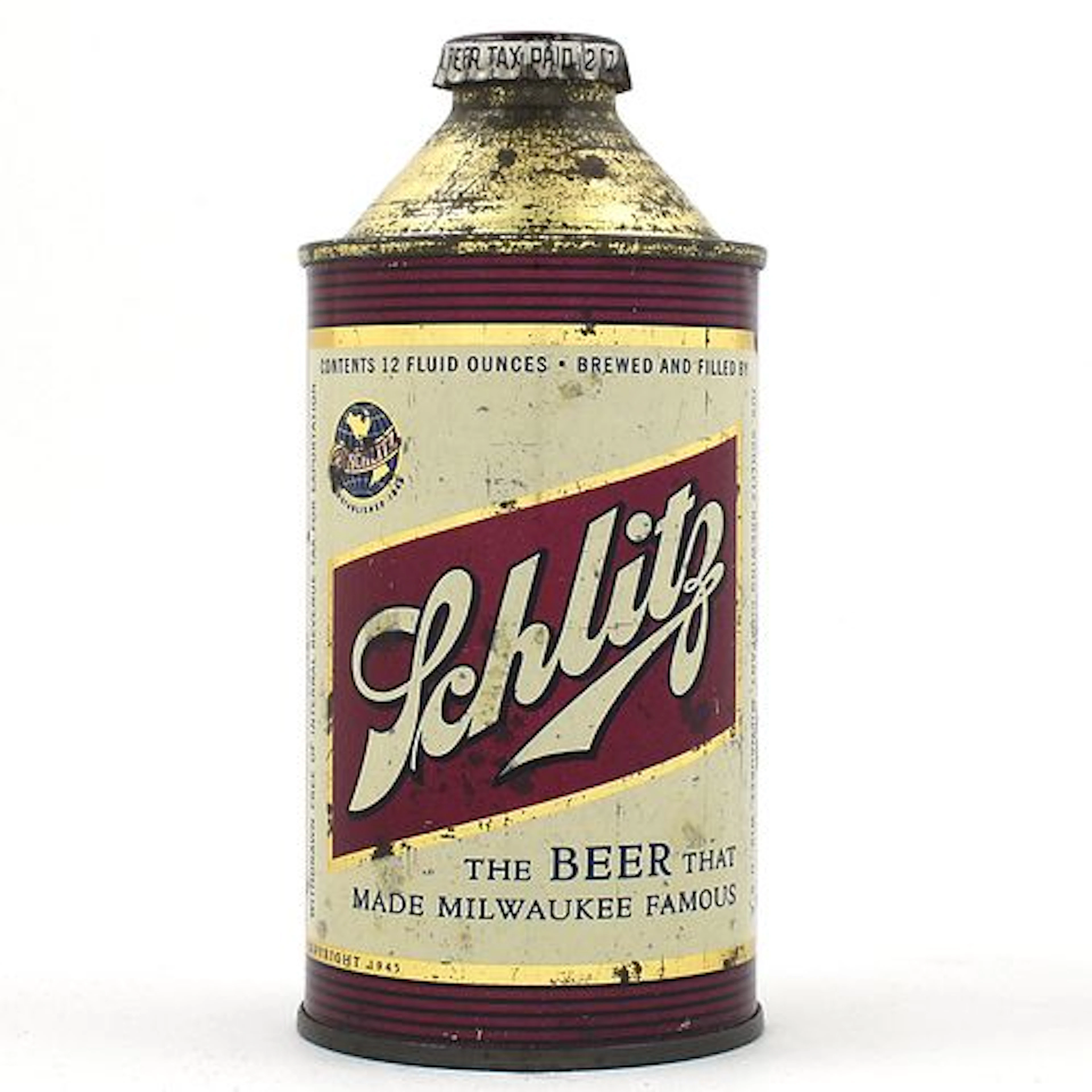 Schlitz Beer Cone Top WITHDRAWN FREE 183-31 TOUGH