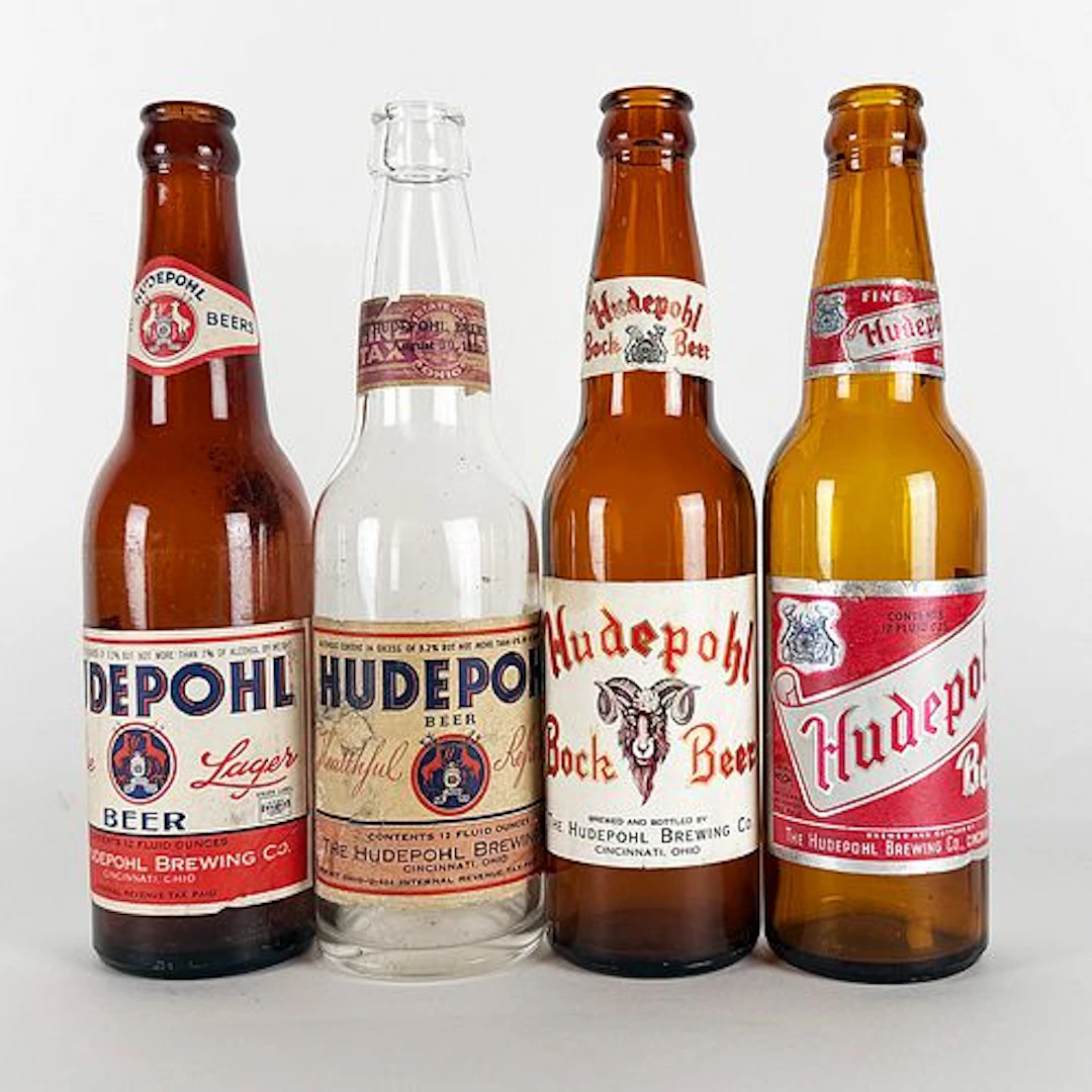 Four Hudepohl Labeled Beer Bottles Including Bock CINCINNATI