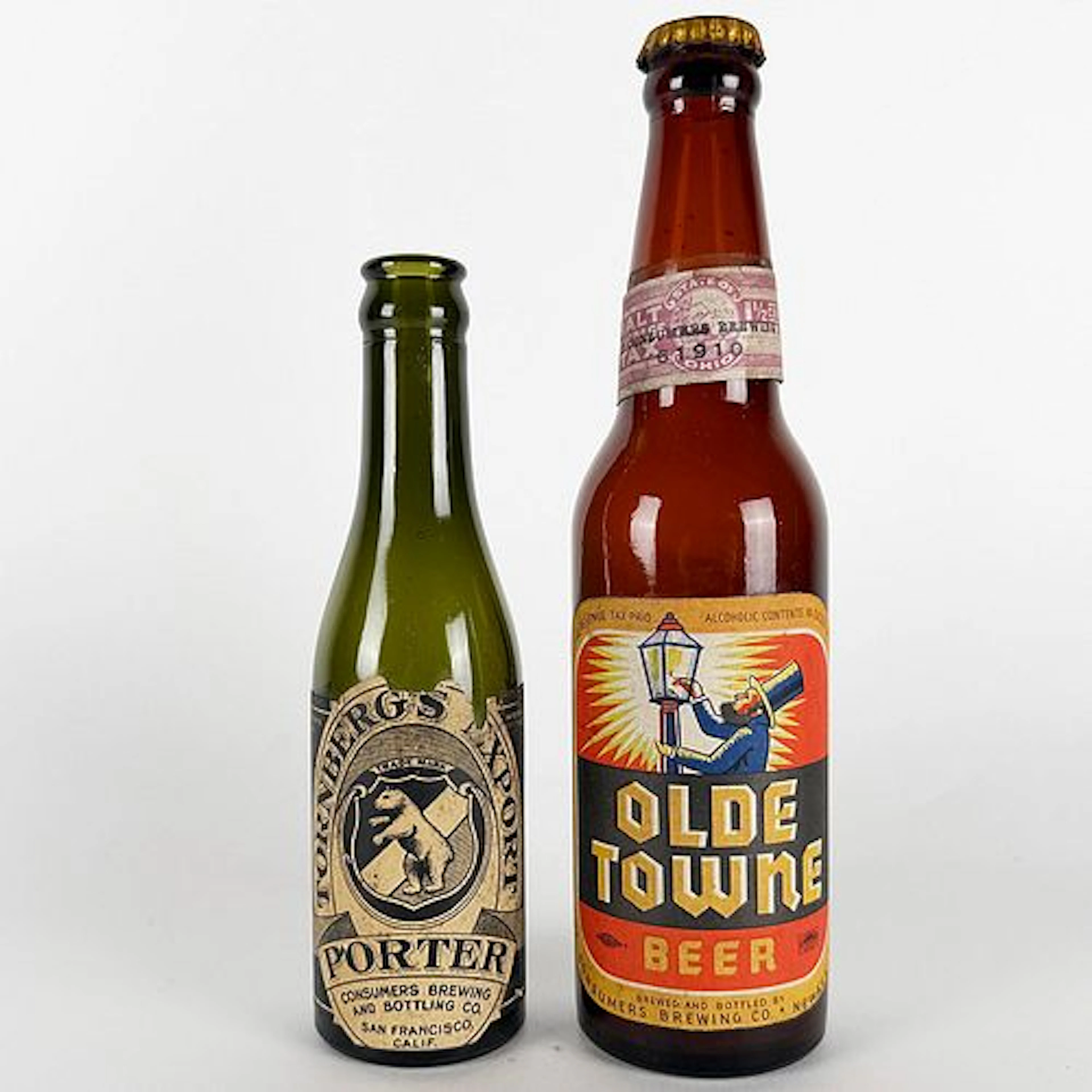 Two Labeled Bottles: Tornberg’s Export Porter & Olde Towne Beer