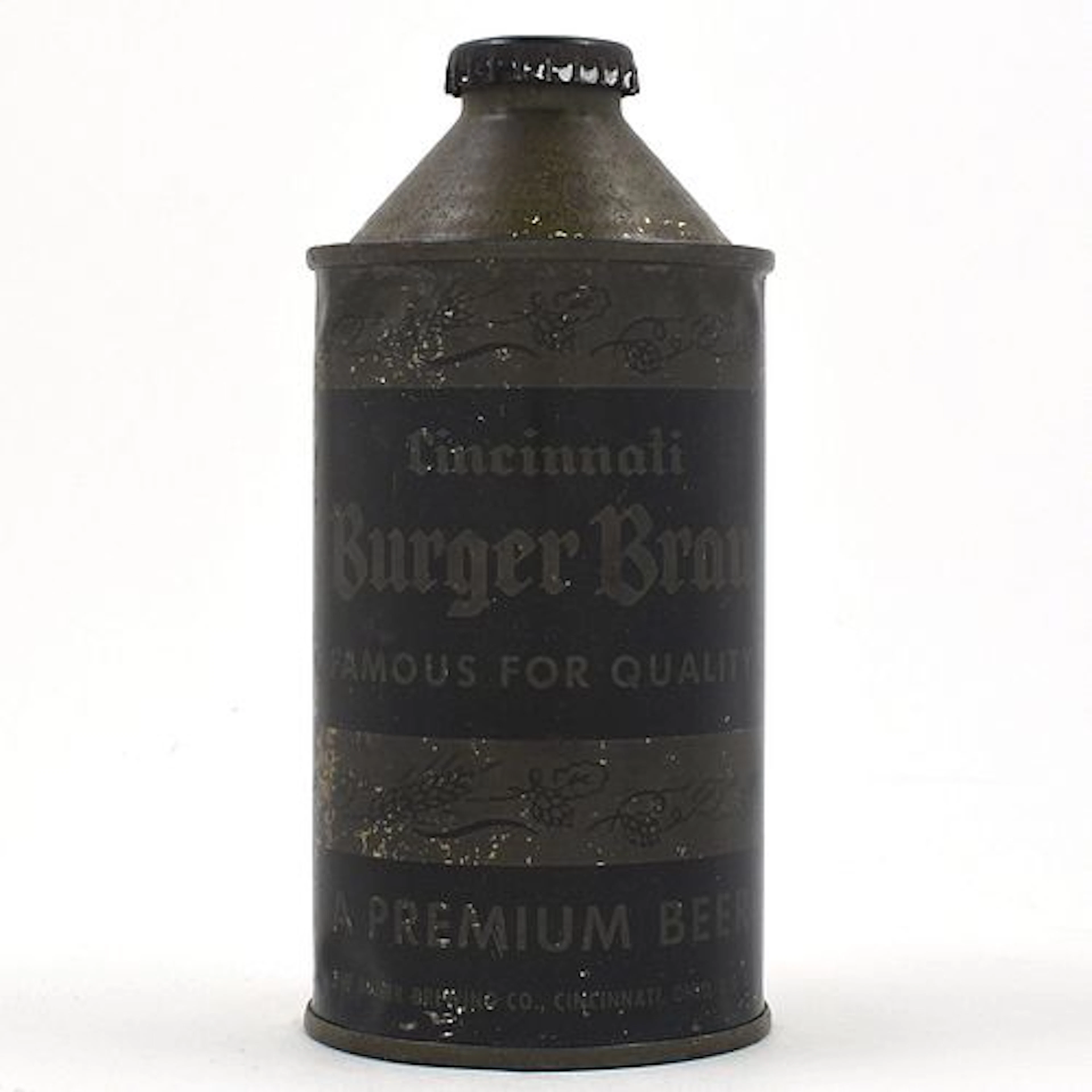 Burger Brau Beer Olive Drab Cone Top WITHDRAWN FREE 155-30 RARE