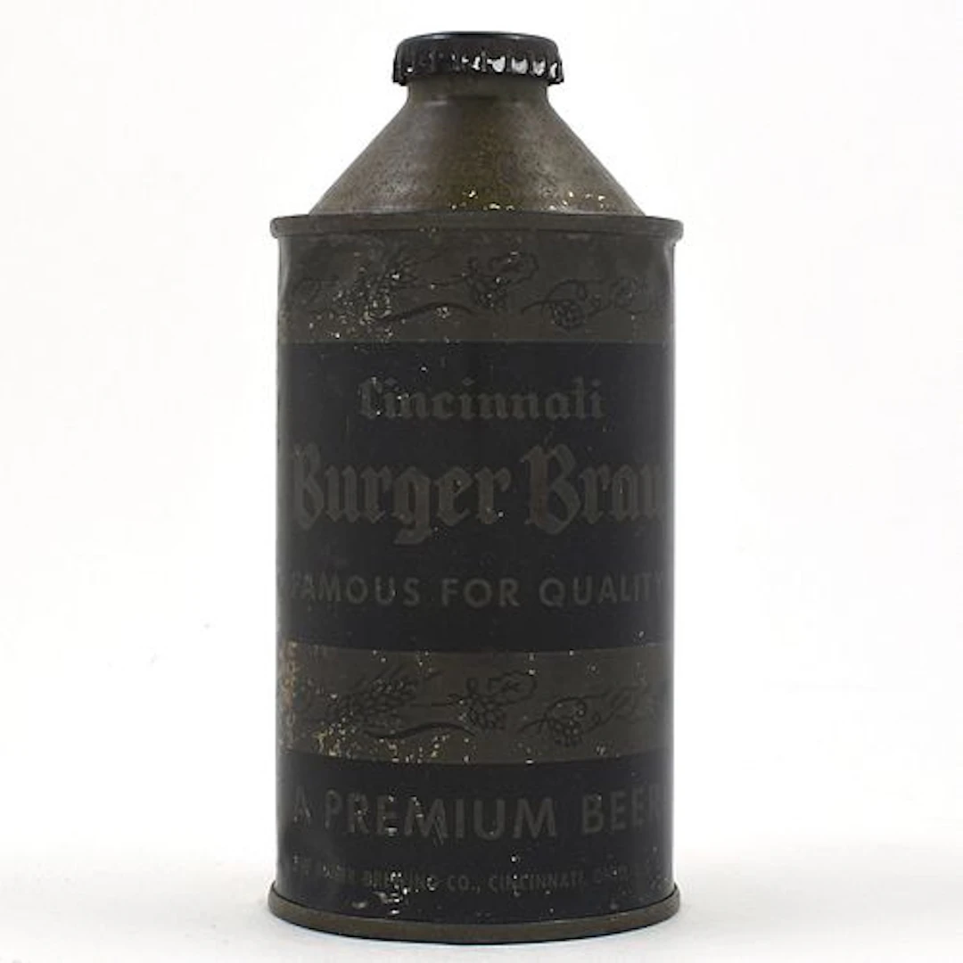 Burger Brau Beer Olive Drab Cone Top WITHDRAWN FREE 155-30 RARE