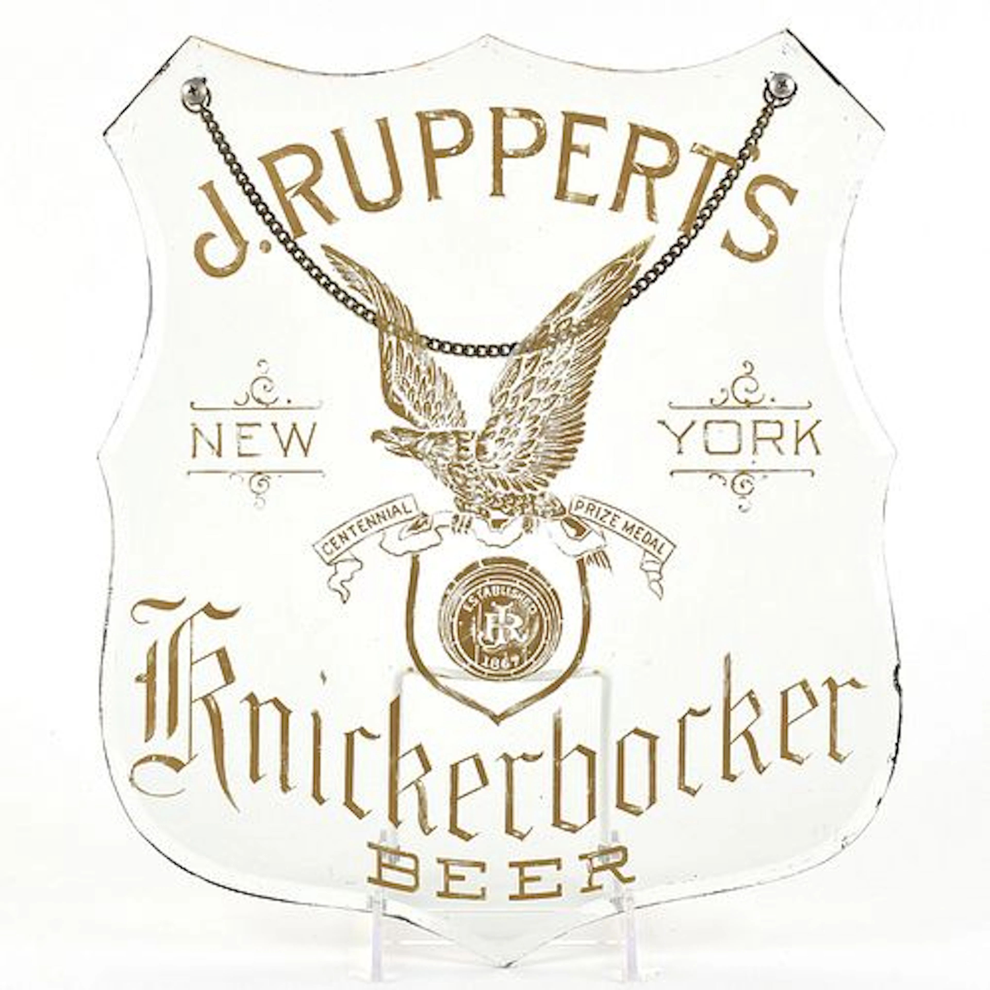 Rupperts Knickerbocker Beer Pre-Prohibition Reverse Painted Etched Glass Sign