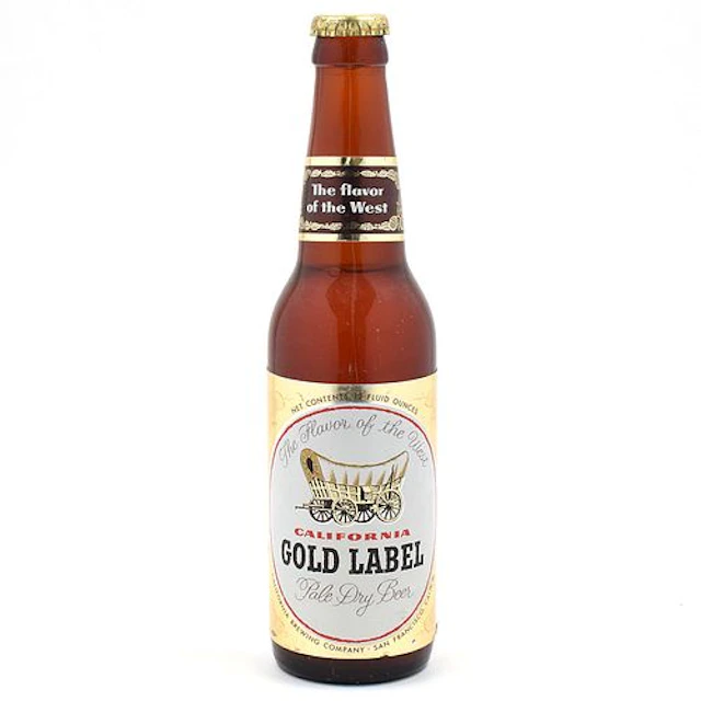 California Gold Label Beer 1950s Long Neck Bottle FULL COVERED WAGON