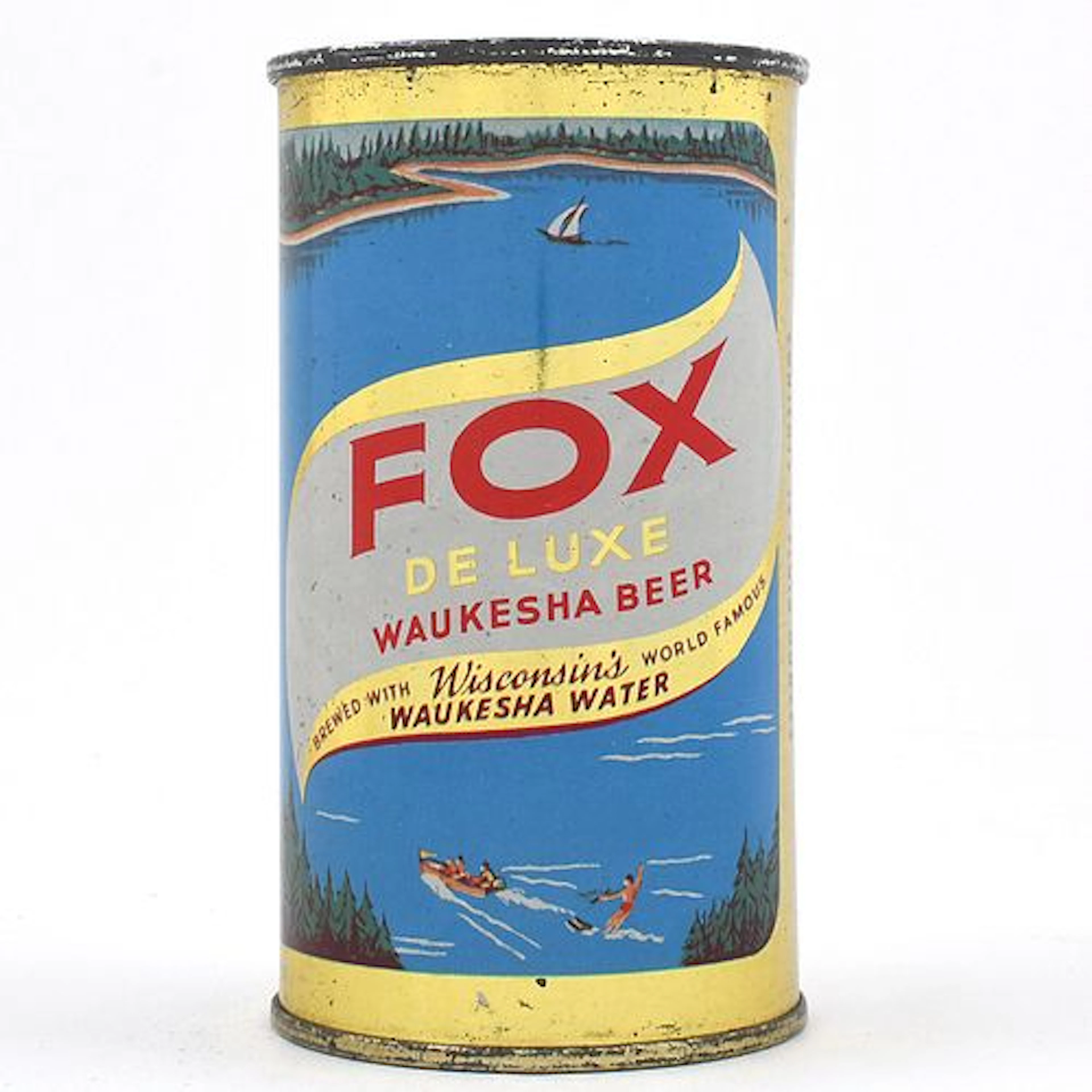 Fox De Luxe Waukesha Beer Flat Top BROWN TEXT FOX HEAD 65-23 EXCELLENT