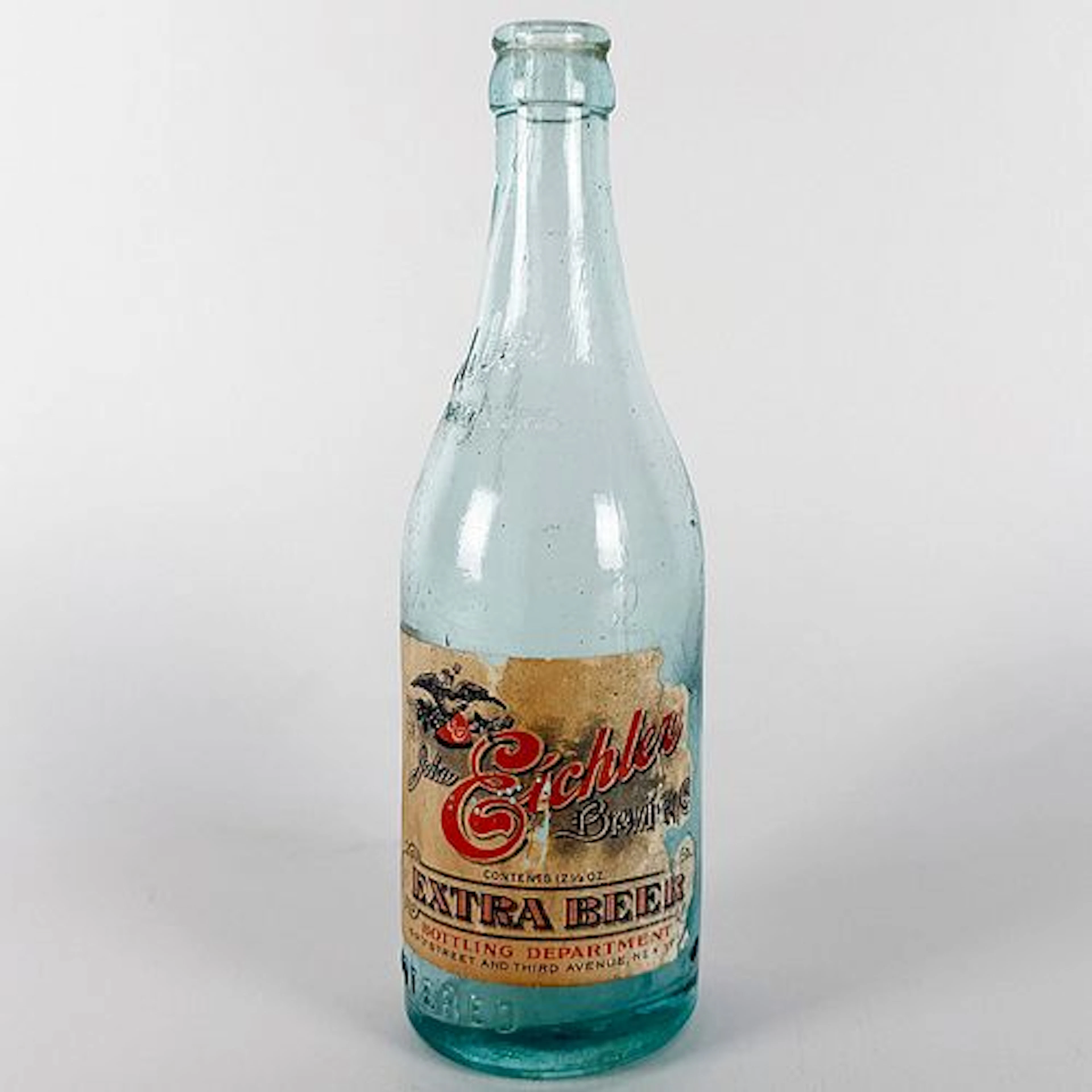 John Eichler Extra Beer Pre-Prohibition Aqua Labeled Bottle NEW YORK