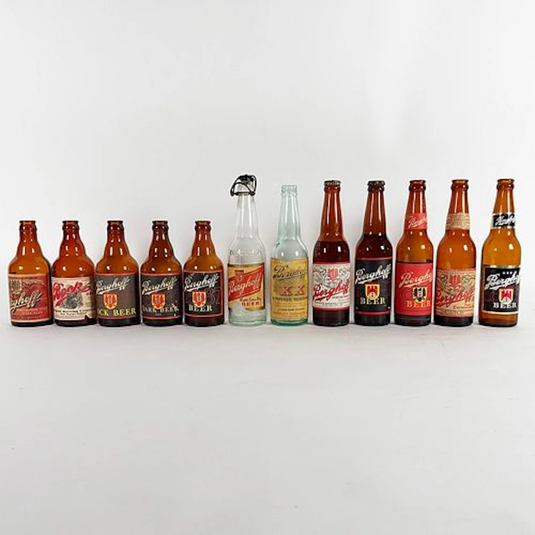 Twelve Berghoff Labeled Bottles, Including Prohibition-Era XX and Bock