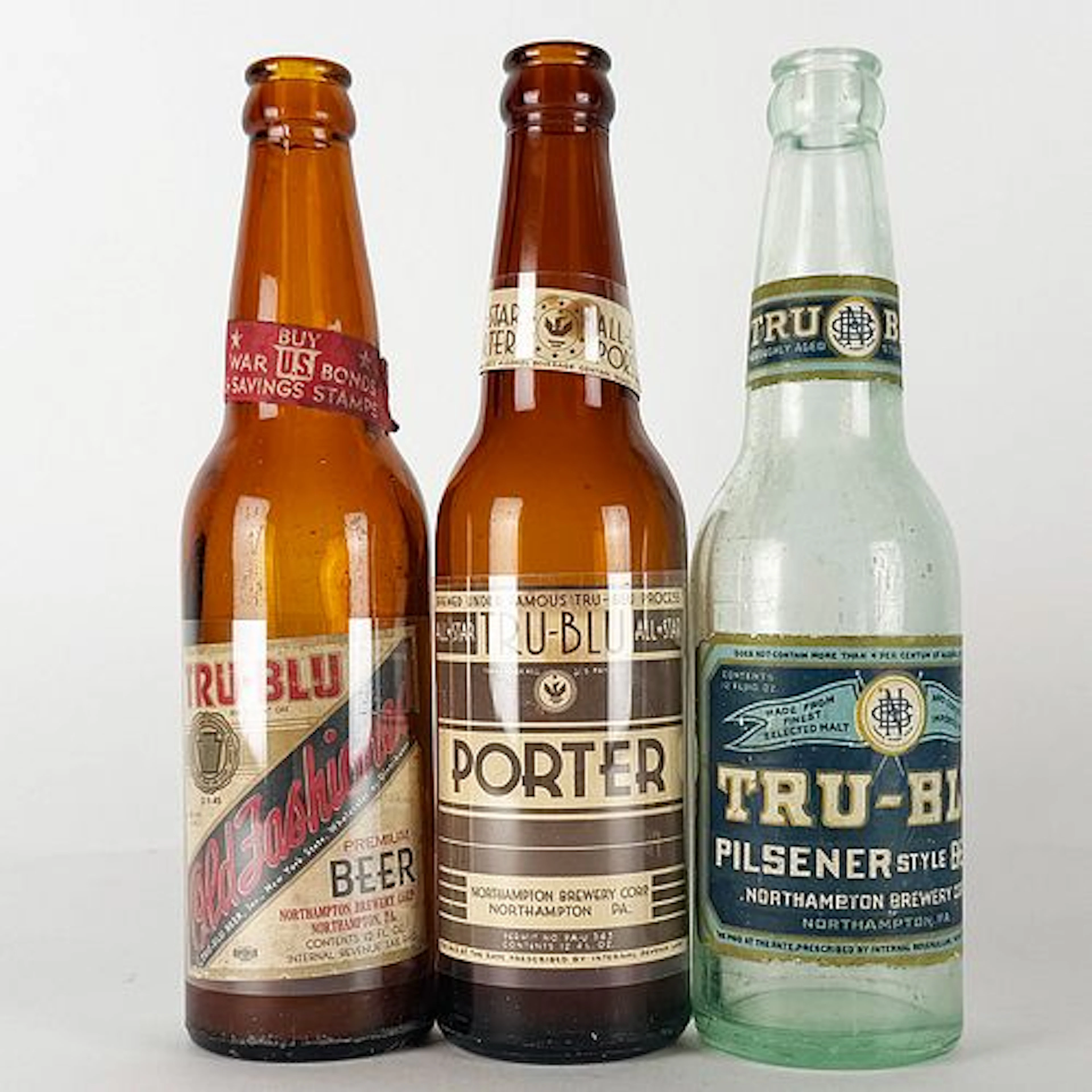 Three Tru-Blu Labeled Bottles: Porter, Pilsener & Old Fashion NORTHAMPTON PA