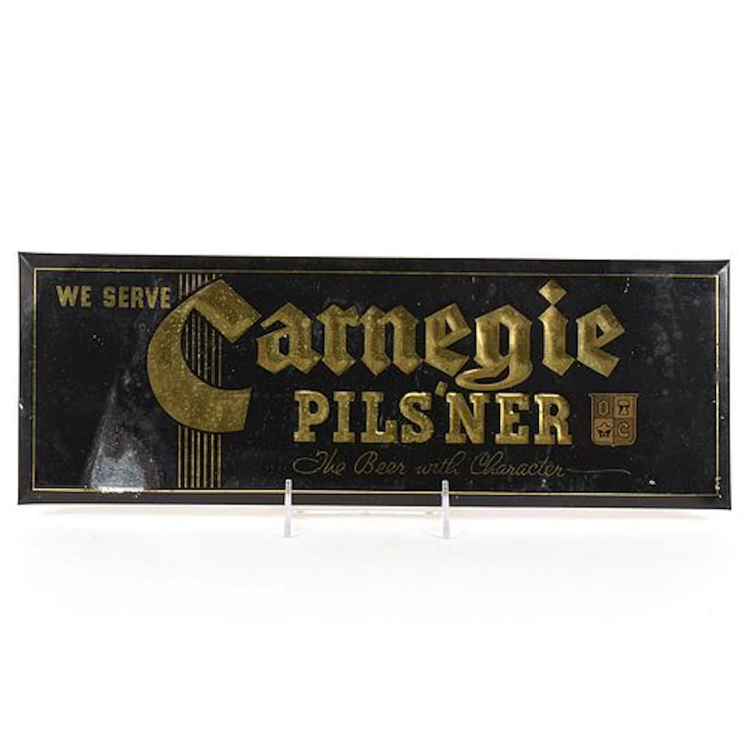 Carnegie Pilsner Beer 1930s Tin-Over-Cardboard Sign RARE