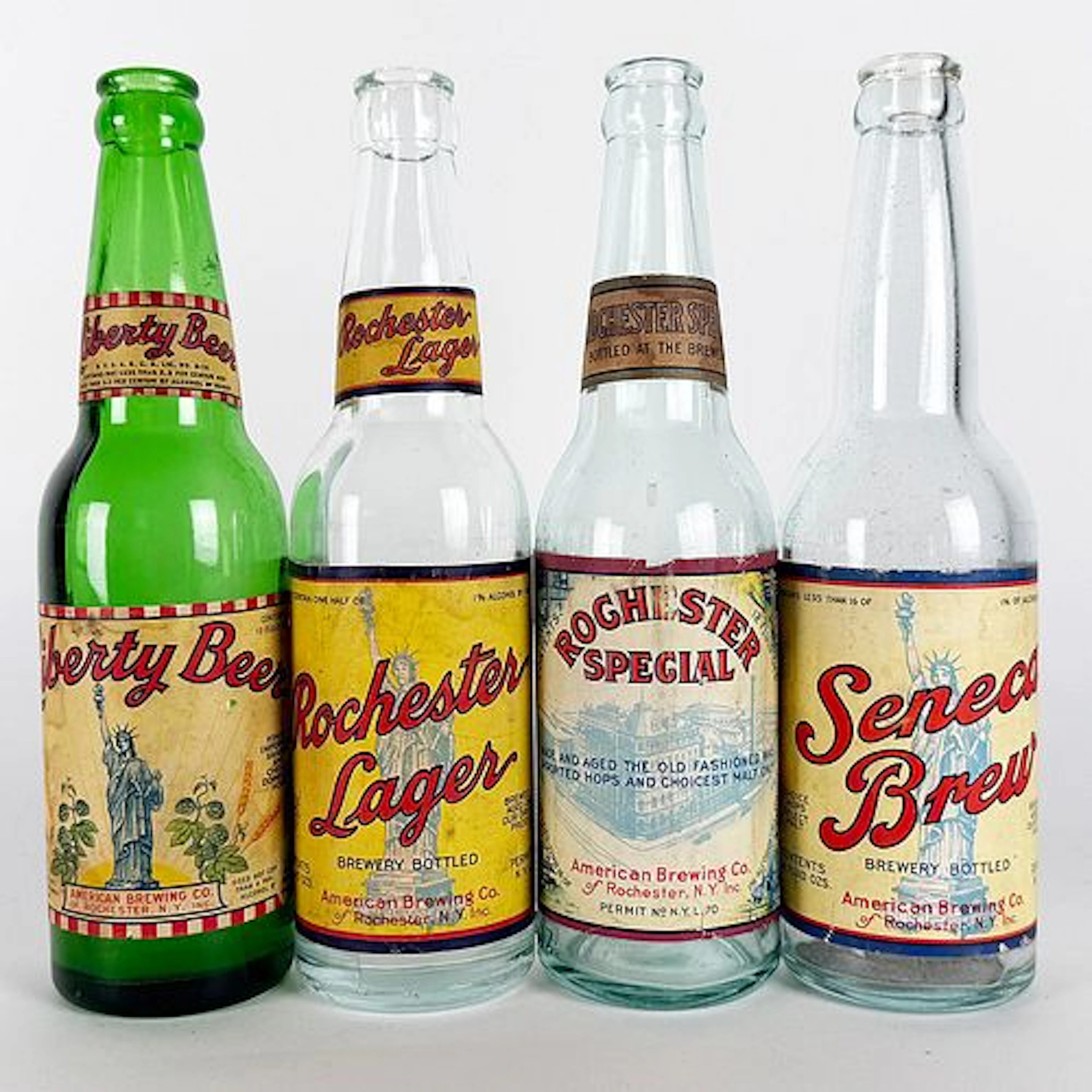 Four American Brewing Labeled Bottles: Liberty, Rochester & Seneca NEW YORK