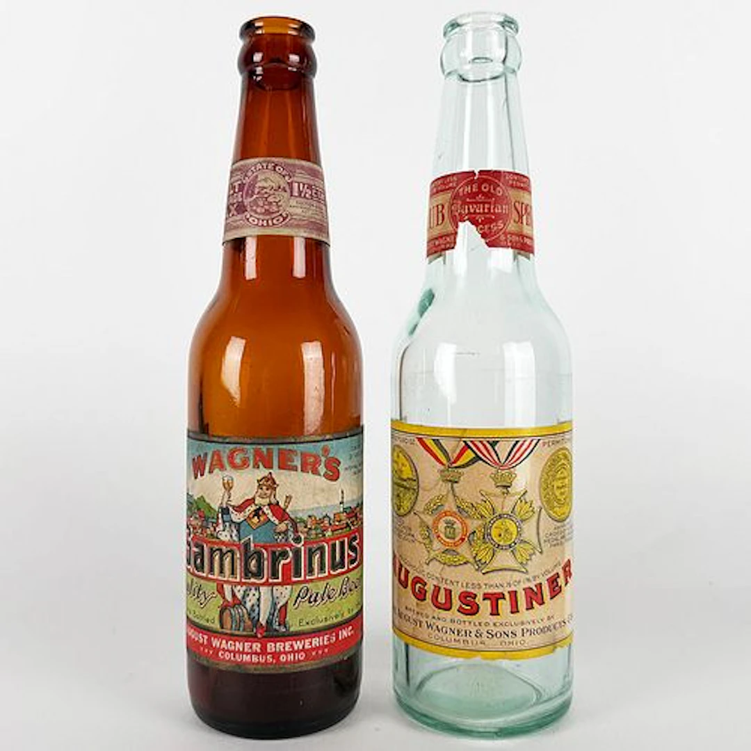 Two Wagner Labeled Bottles: Gambrinus Beer & Augustiner Near Beer COLUMBUS