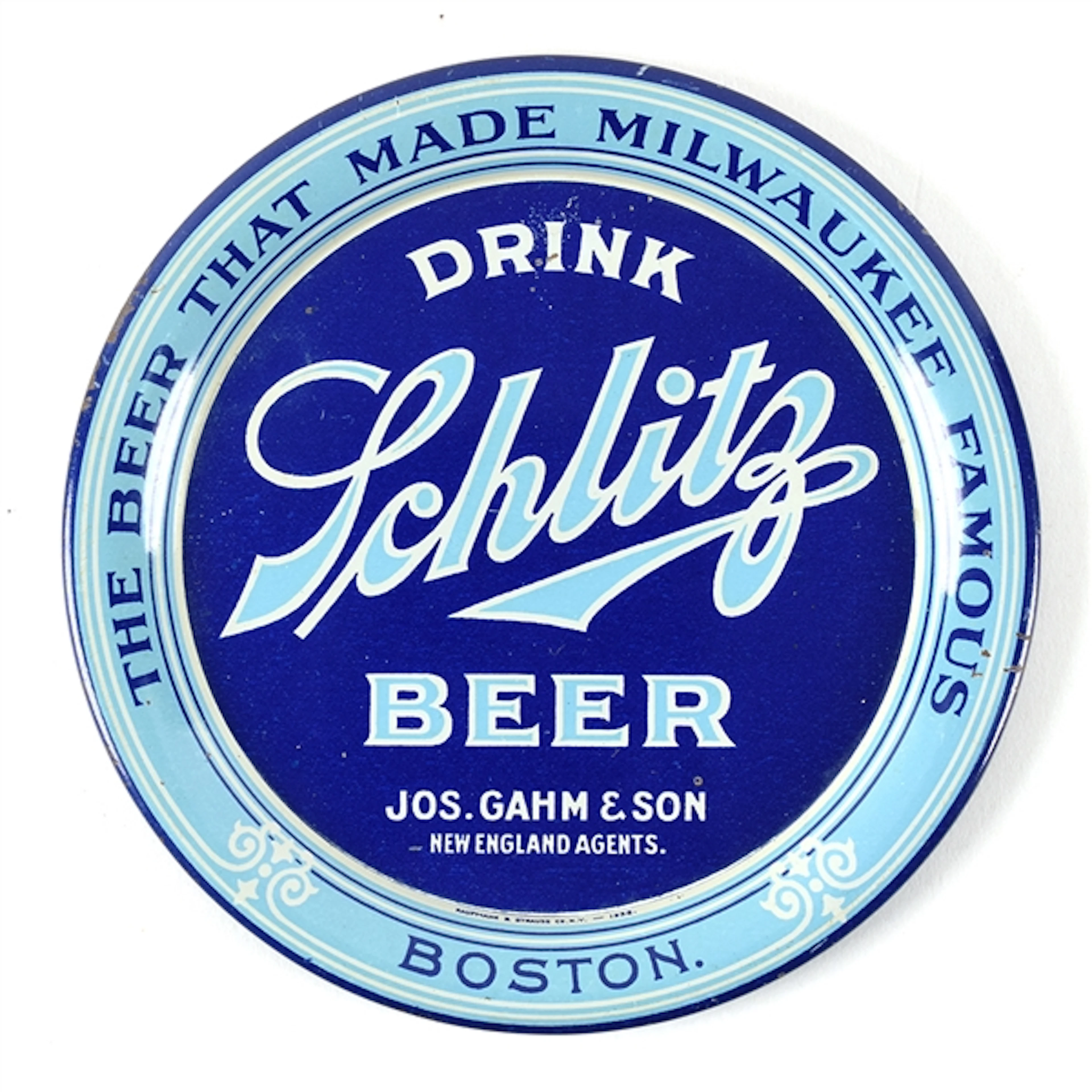 Schlitz Beer Pre-Prohibition Tip Tray JOS GAHM AGENT BOSTON