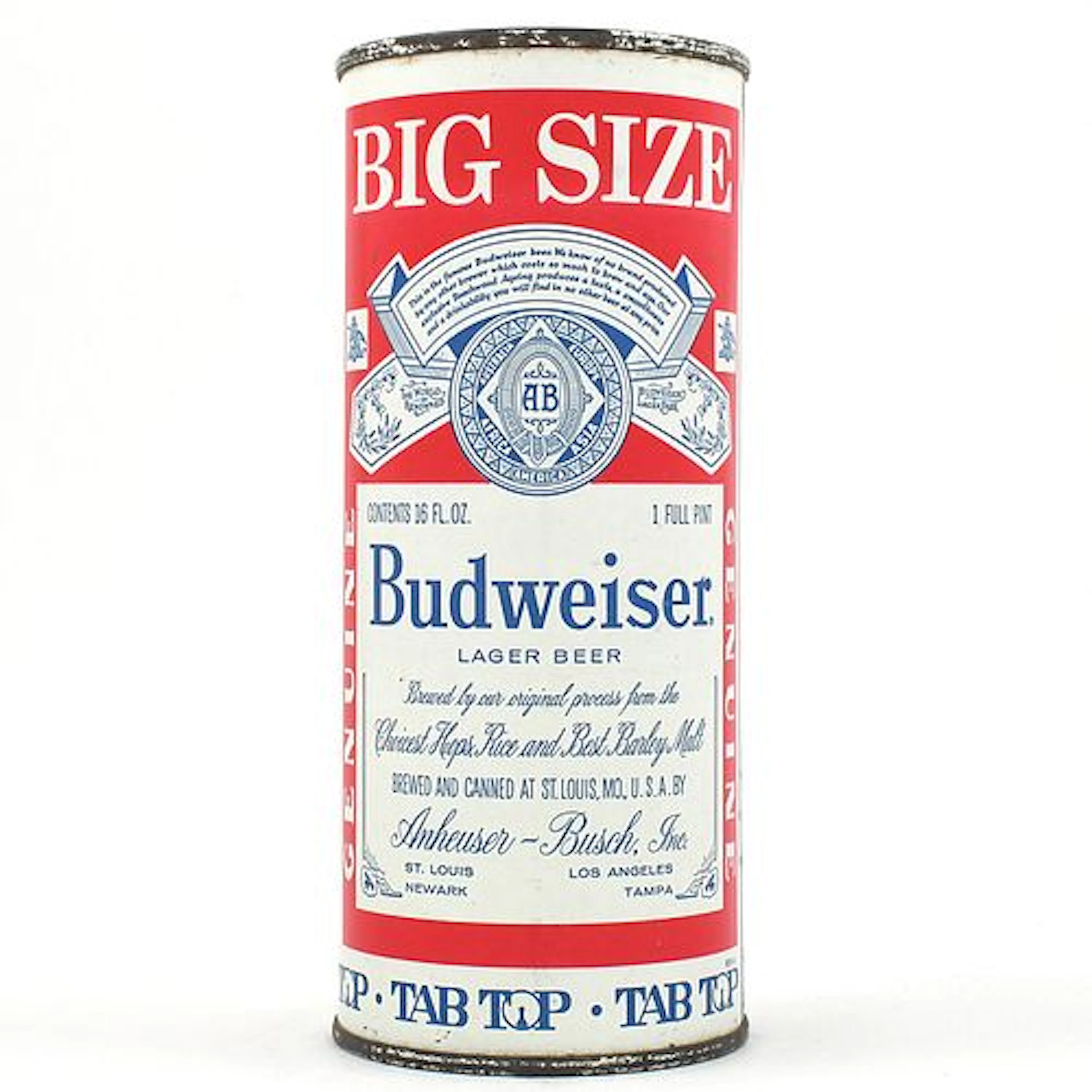 Budweiser Beer 16 Ounce INSERT JUICE TAB ST LOUIS 4 CITY BIG SIZE