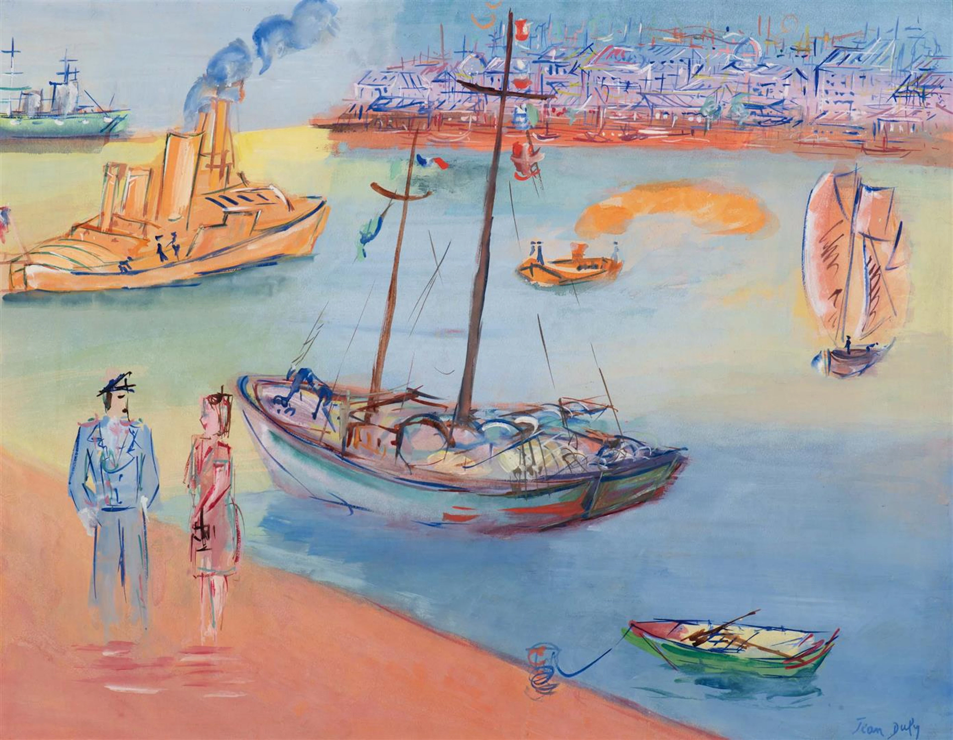 Jean Dufy (Le Havre 1888 - Boussay 1964) Vue portuaire...