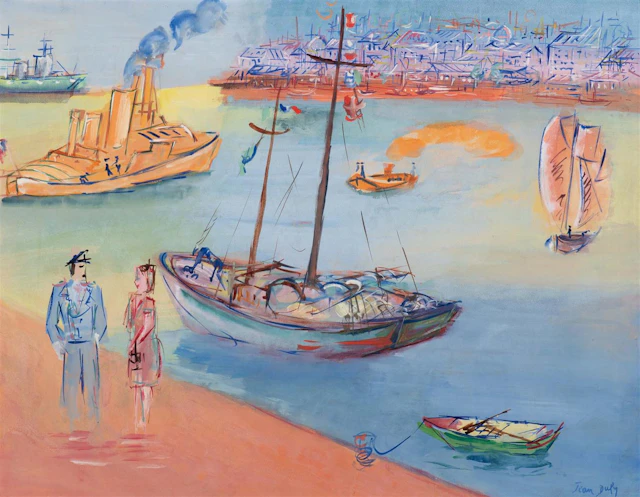 Jean Dufy (Le Havre 1888 - Boussay 1964) Vue portuaire...
