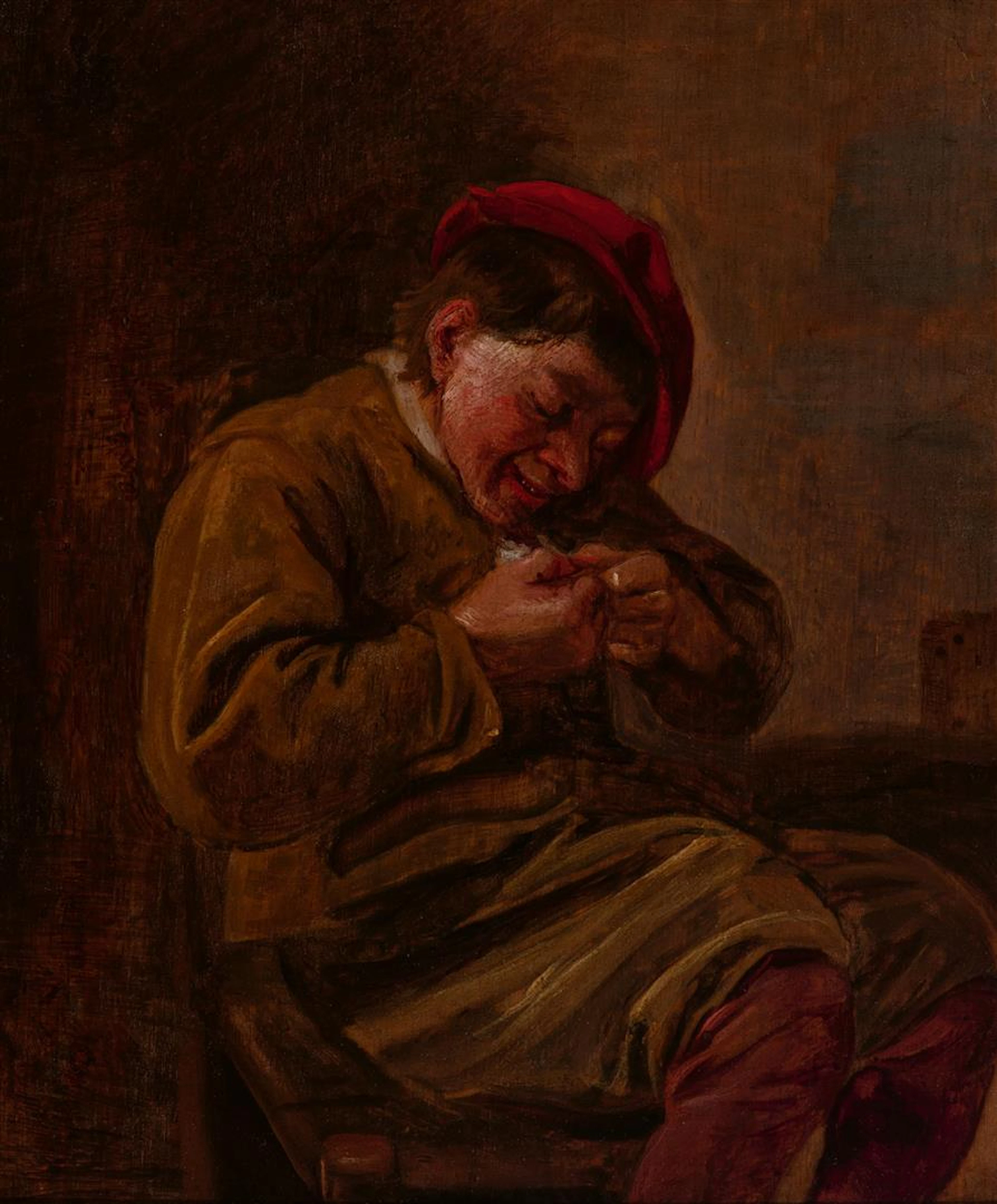 Harmen Hals (Haarlem 1611 - 1669) Young peasant picking fleas Oil on panel
